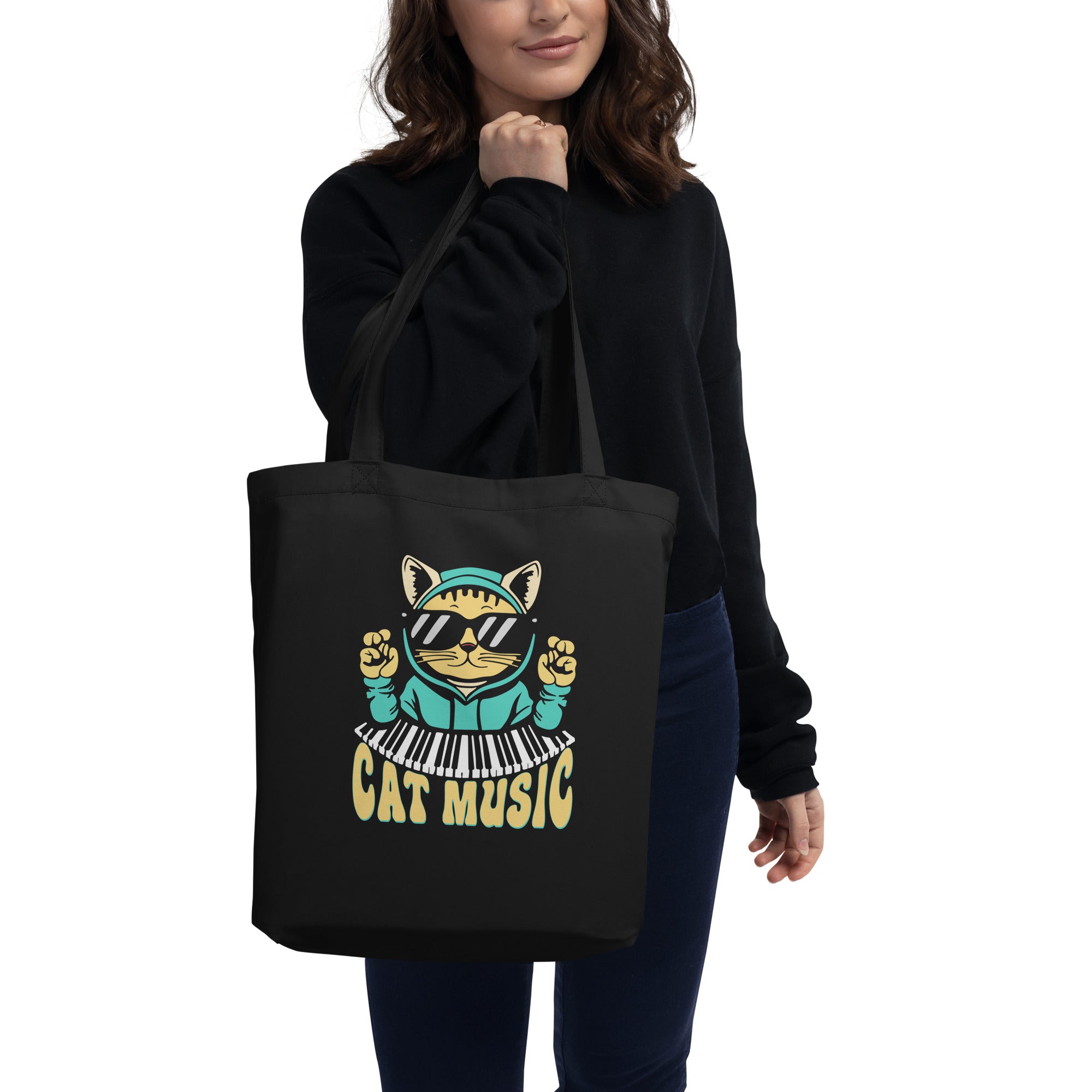 Cat Music Keyboard Piano Cat Musician Pet Owner Cat Lovers Eco Tote Bag