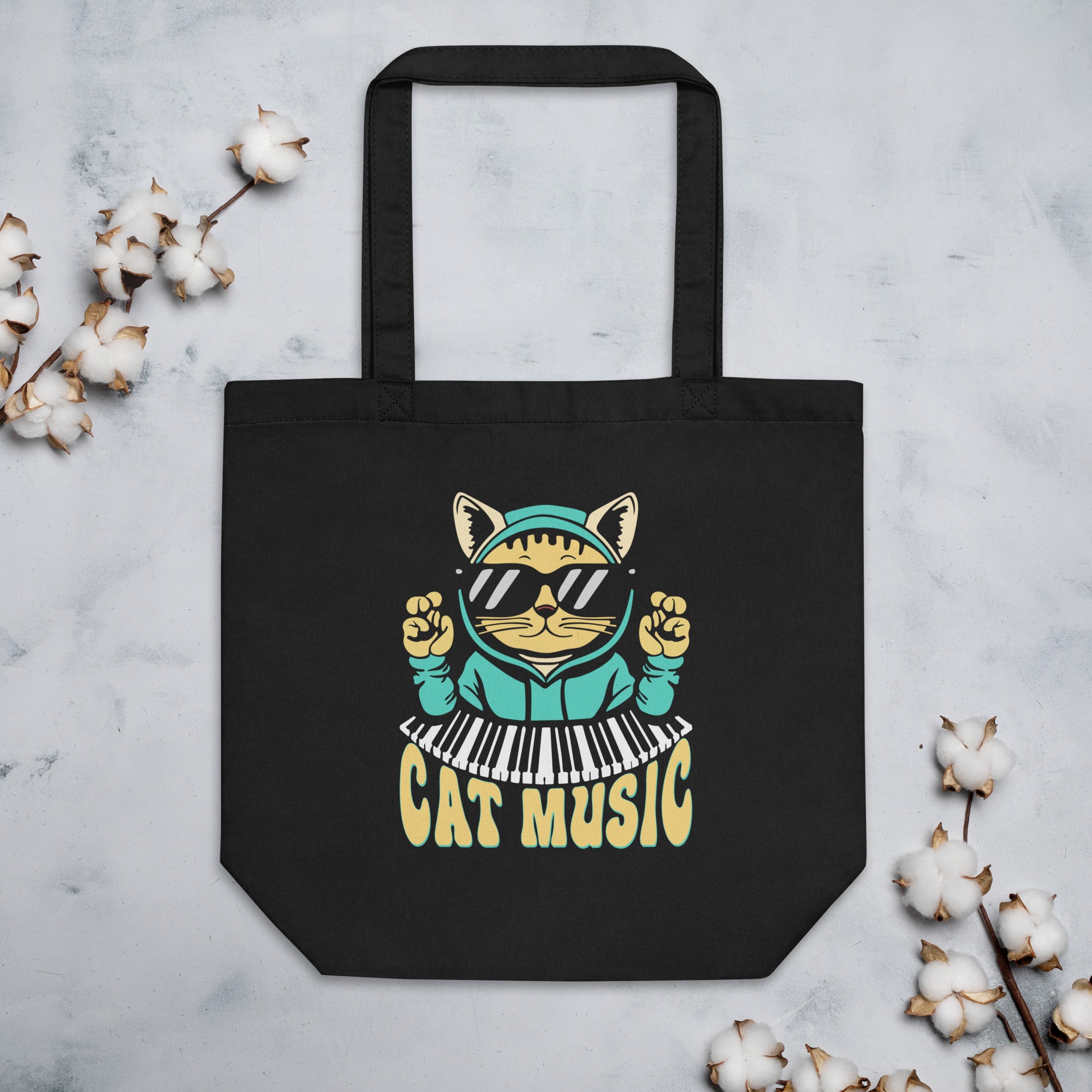 Cat Music Keyboard Piano Cat Musician Pet Owner Cat Lovers Eco Tote Bag