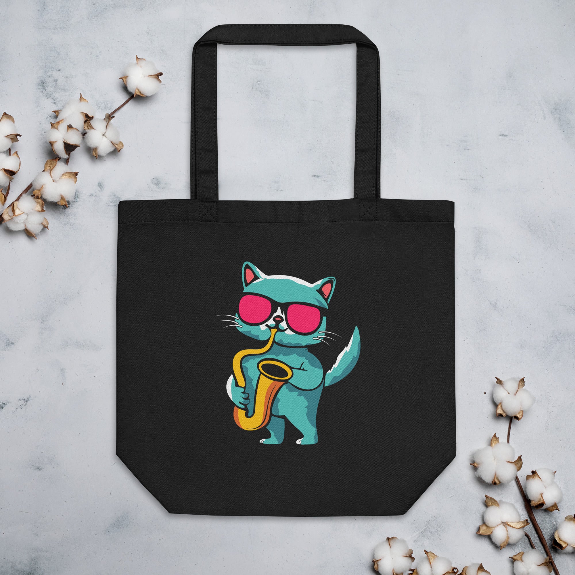 Cat Playing Saxophone Sax Player Sax Cat Jazz Lover Saxophone Saxophonist Cat Lover Eco Tote Bag