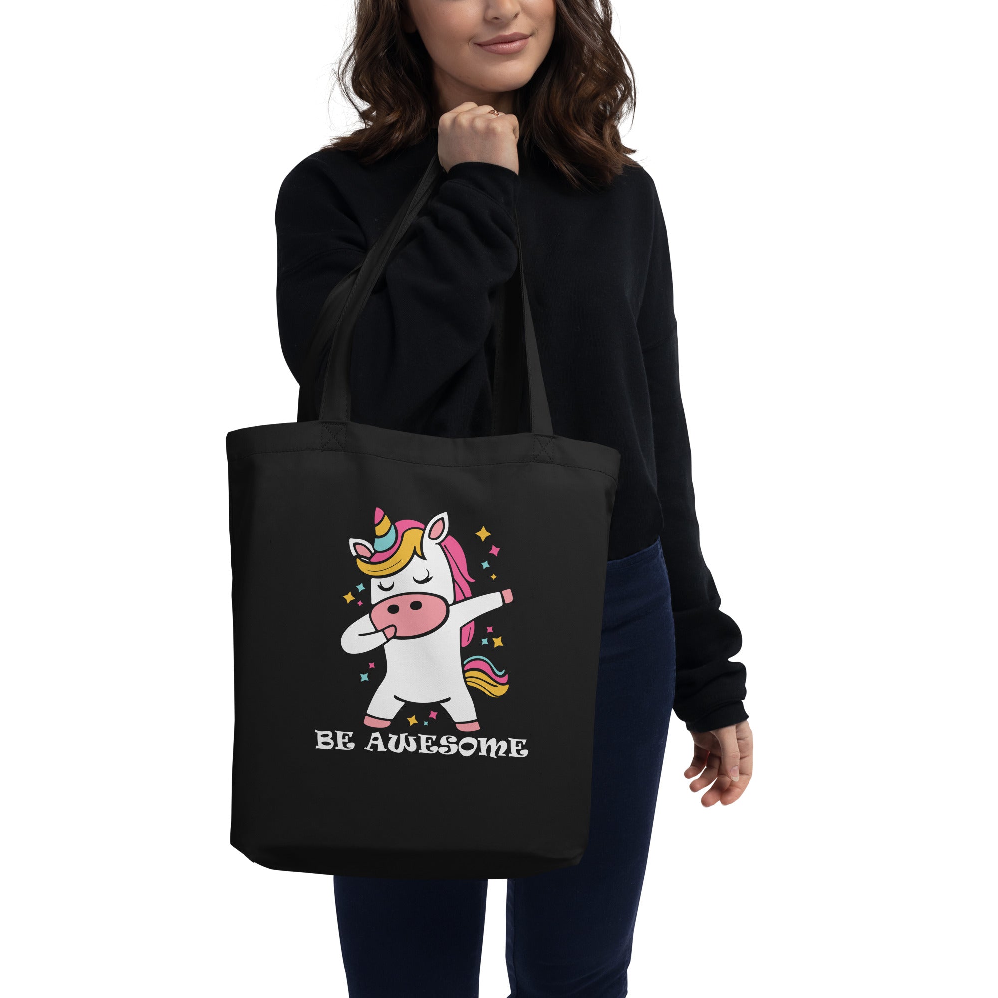 Be Awesome Dabbing Unicorn Funny Unicorn Dab Dance Rainbow Horse & Pony Lover Magic Believer Eco Tote Bag