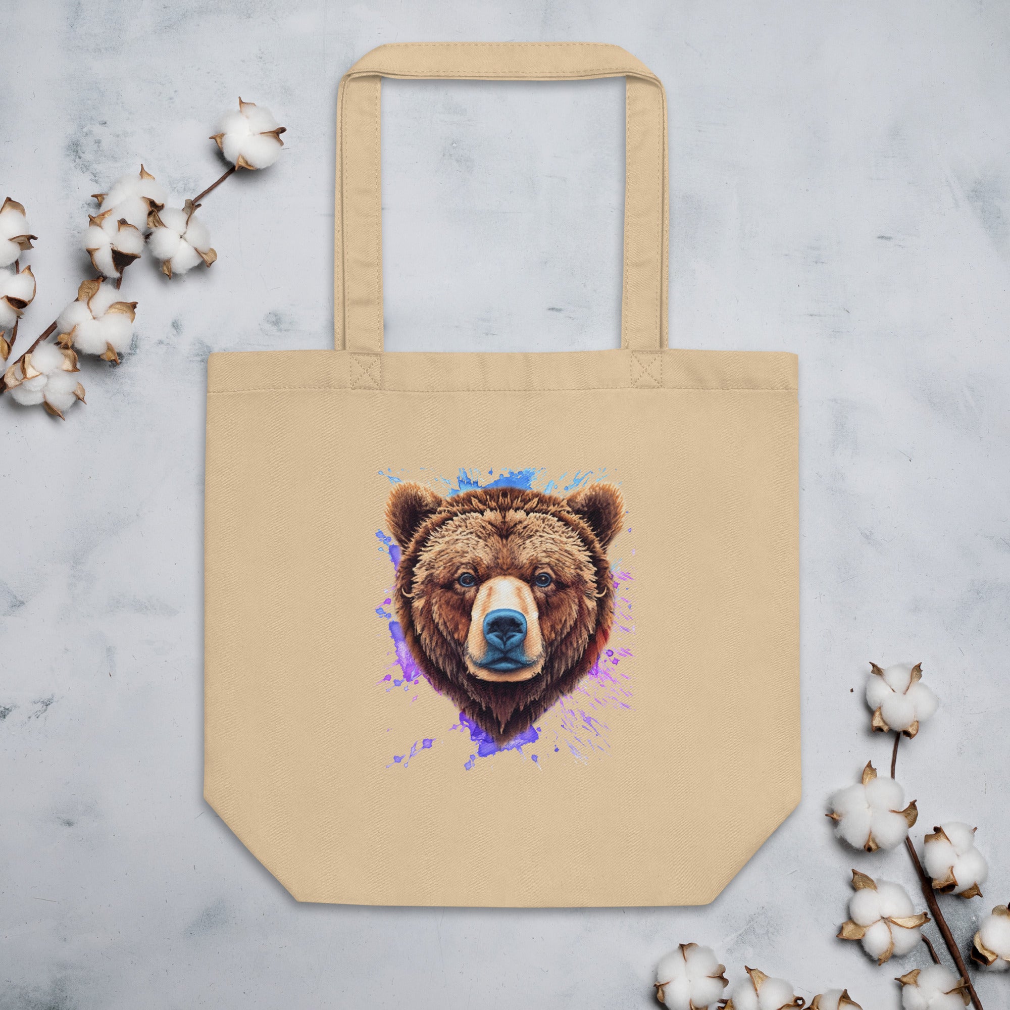 Bear Head Paint Splash Art Close Up Of Grizzly Bear Wildlife Eco Tote Bag