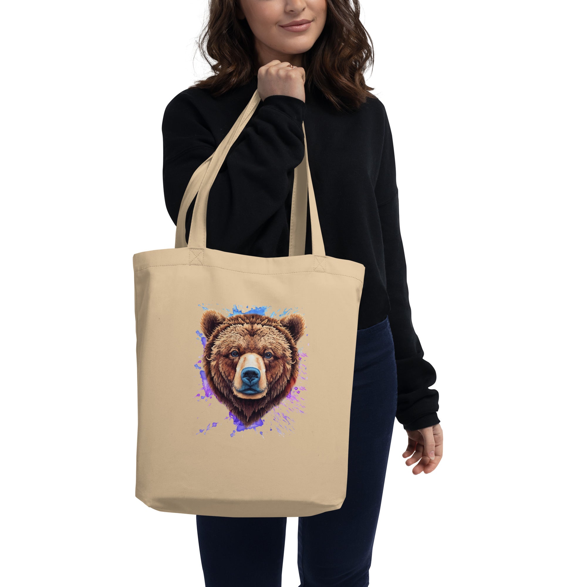 Bear Head Paint Splash Art Close Up Of Grizzly Bear Wildlife Eco Tote Bag