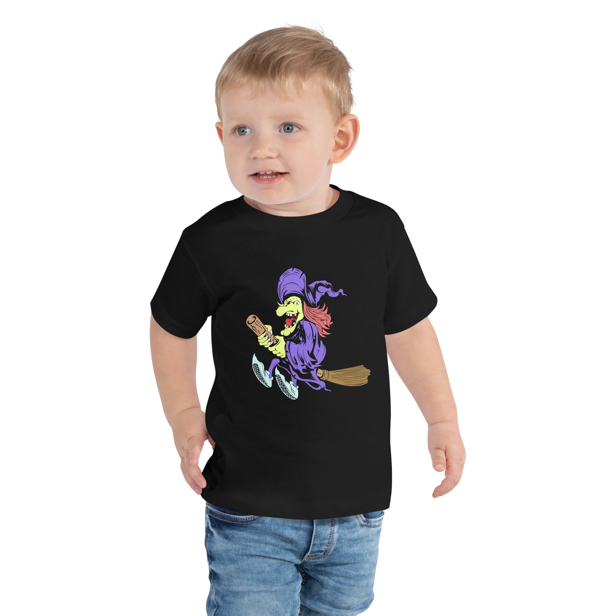 The Halloween Witch Crazy Halloween Witch Doing Tricks On Her Broomstick Spooky Vibes Kid's T-Shirt