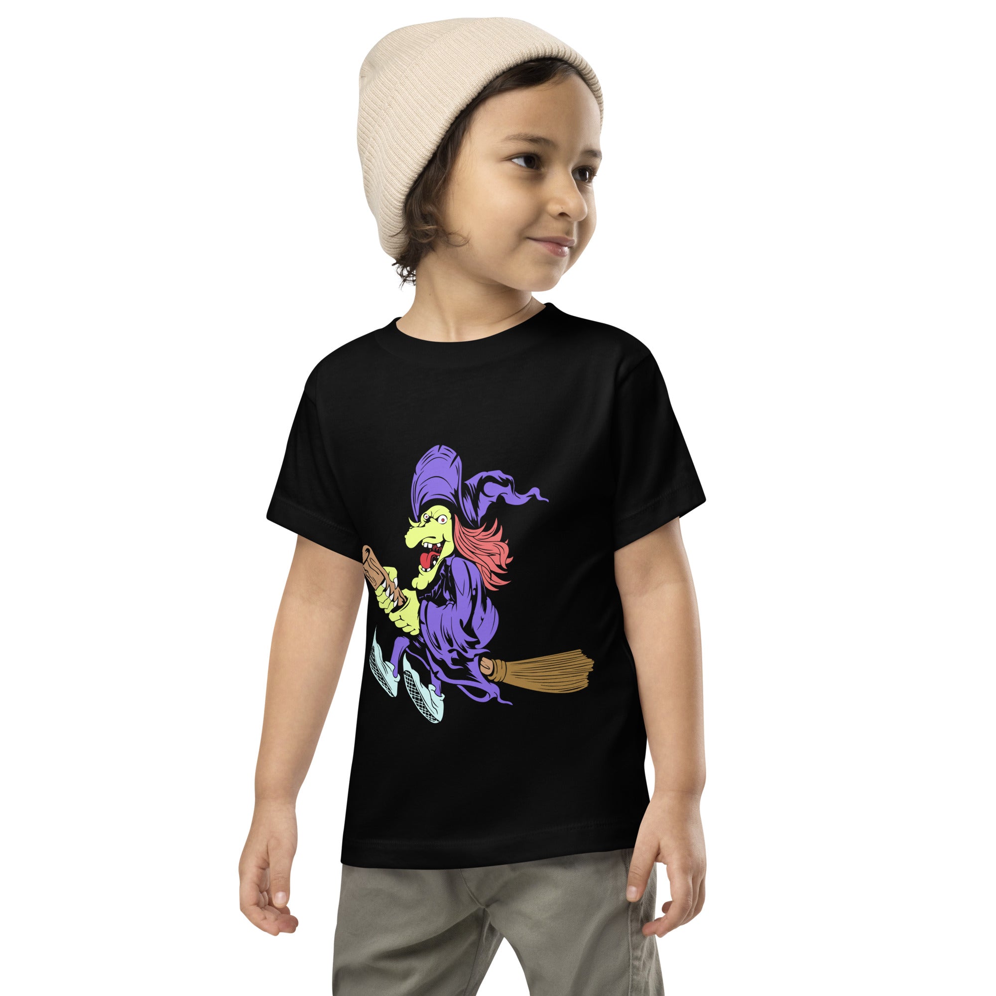 The Halloween Witch Crazy Halloween Witch Doing Tricks On Her Broomstick Spooky Vibes Kid's T-Shirt