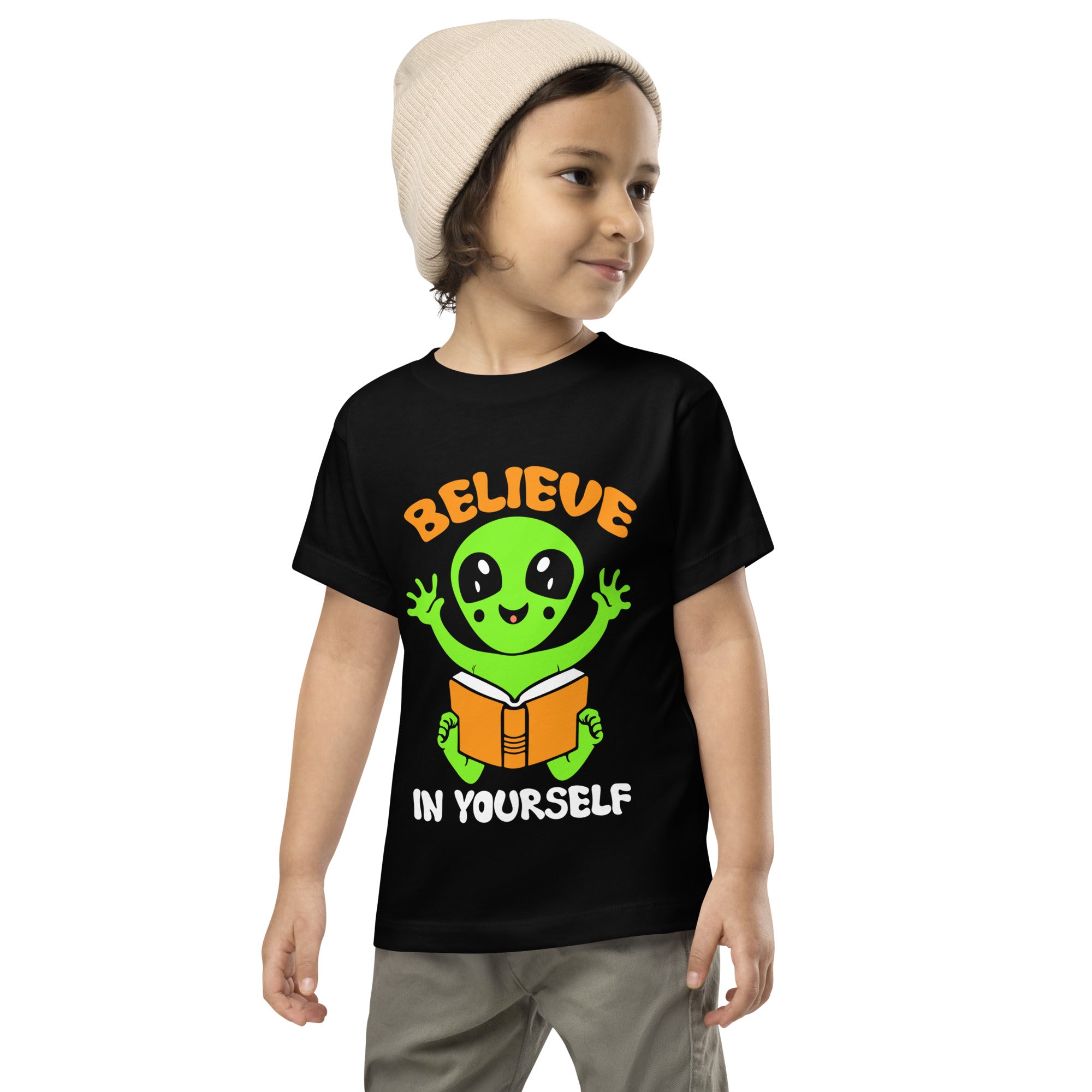 Believe In Yourself Alien Reading Book Aliens Introvert Galaxy Alien Motivational Saying Book Lover Kids T-Shirt
