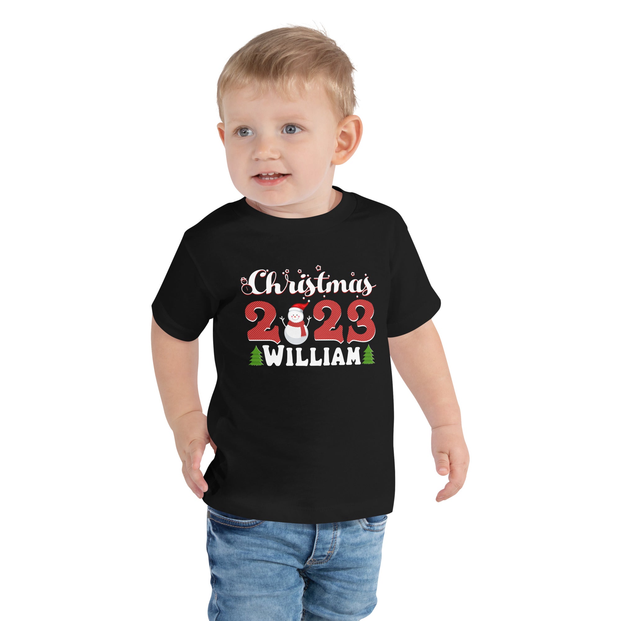 Personalised Christmas 2023 Your Name Xmas Snowman Costume Holiday Festive Kids T-Shirt
