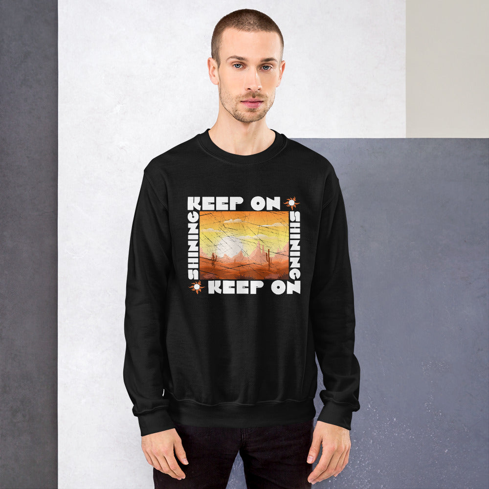 Keep On Shining Retro Aesthetic Sunshine Landscape Of Mountains Inspiring Words Positive Vibes Men's Sweatshirt