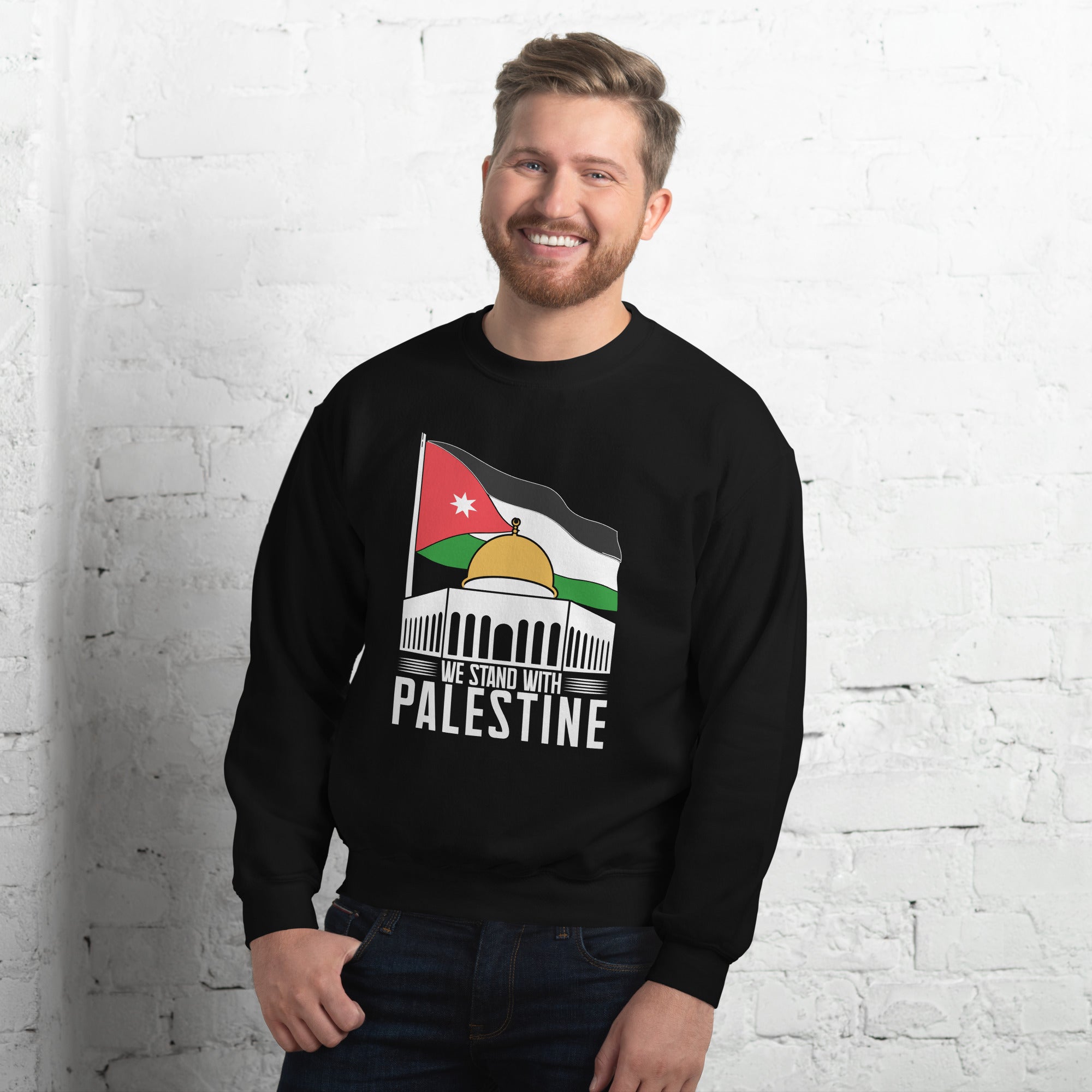 We Stand With Palestine Al Aqsa Quds Mosque Jerusalem Palestine Flag Palestine Freedom Men's Sweatshirt