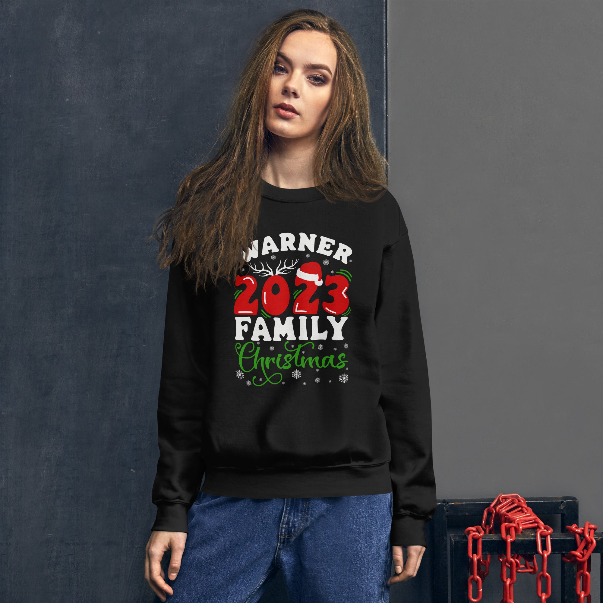 Personalised Your Name 2023 Family Christmas Xmas Custom Family Matching Costume Women's Sweatshirt