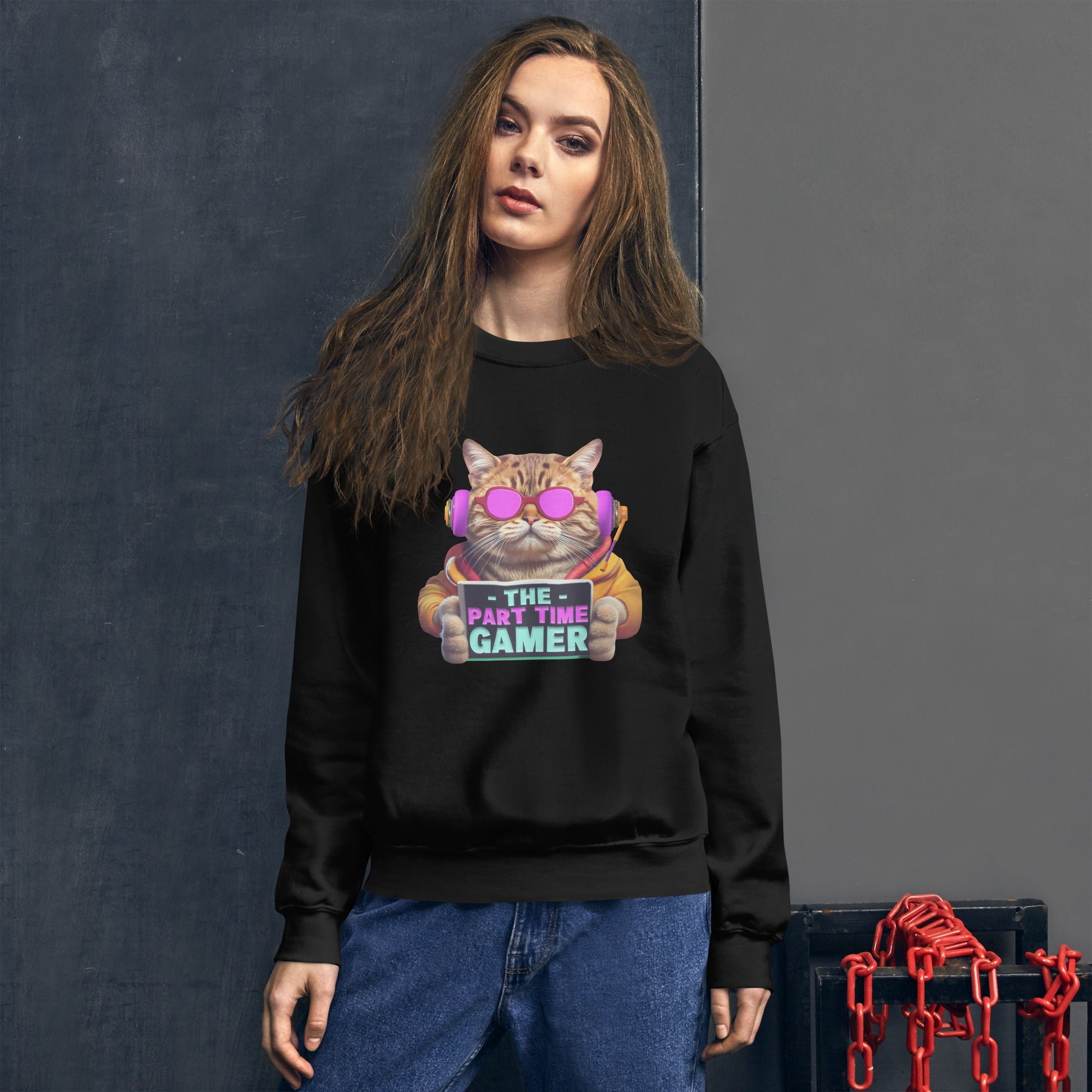 The Part Time Gamer Cat With Headphones Video Gaming Cat Lover Women's Sweatshirt