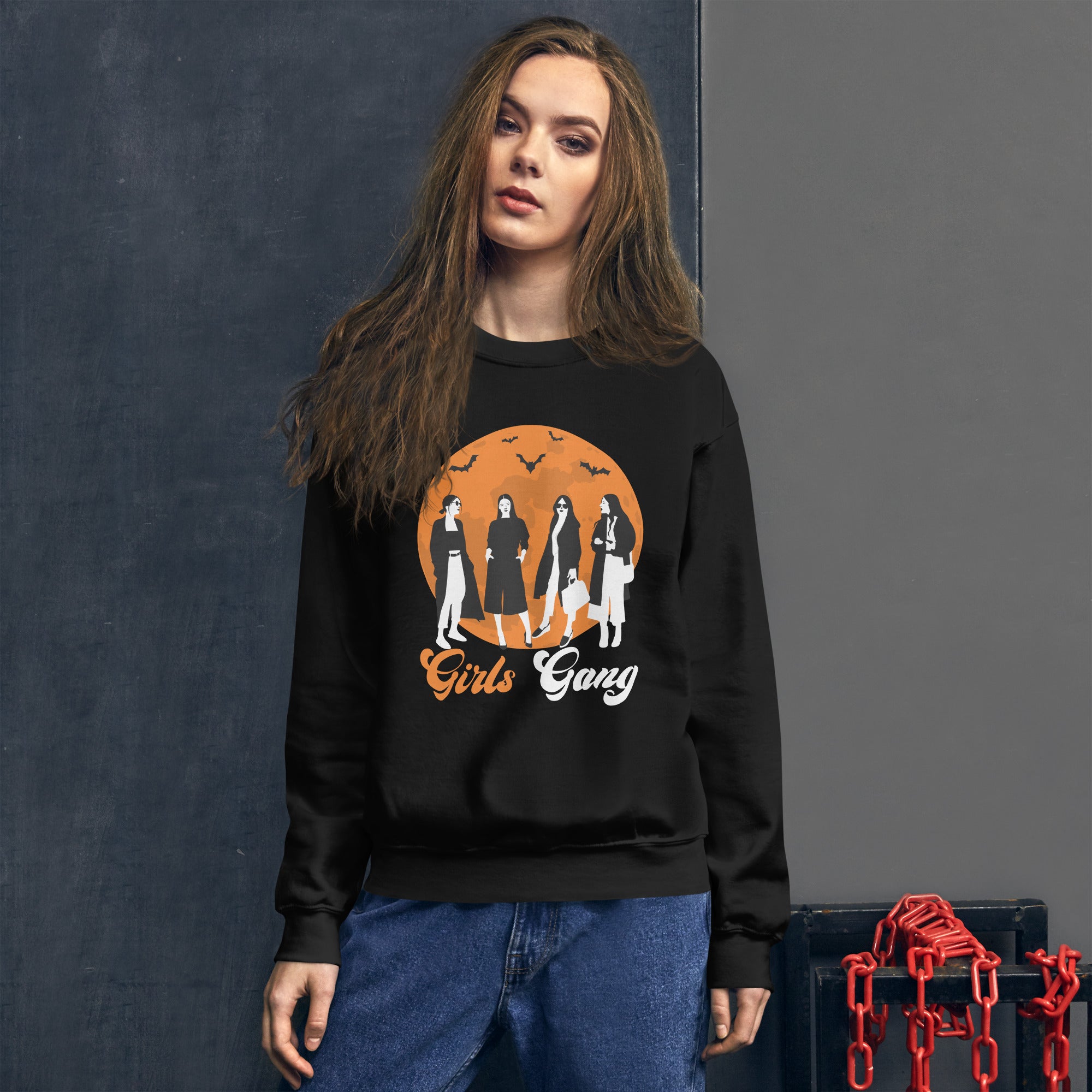 Girls Gang Halloween Ghoul Gang Villains Goth Squad Halloween Movie Squad Goals Women's Sweatshirt