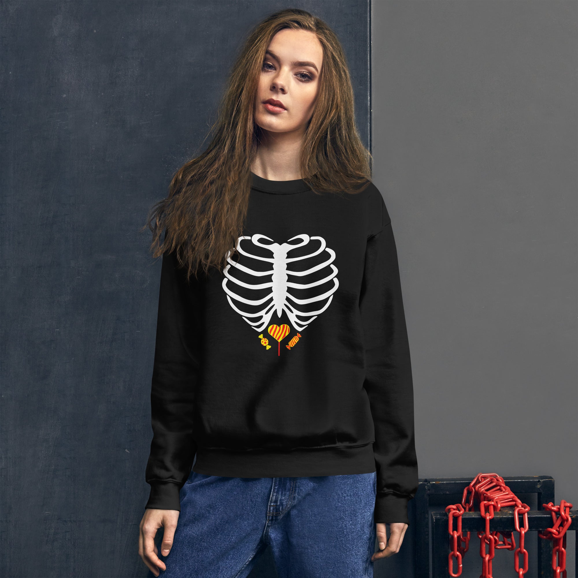 Candies With Skeleton Happy Halloween Skeleton Bones Costume Trick Or Treat Women's Sweatshirt
