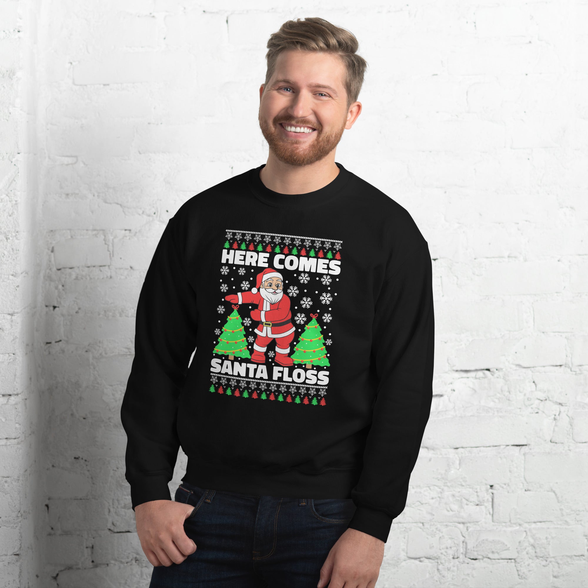 Here Comes Santa Floss Men's Sweatshirt Merry Christmas Floss Dance Flossing Santa Claus Xmas Holiday Festive Men's Jumper