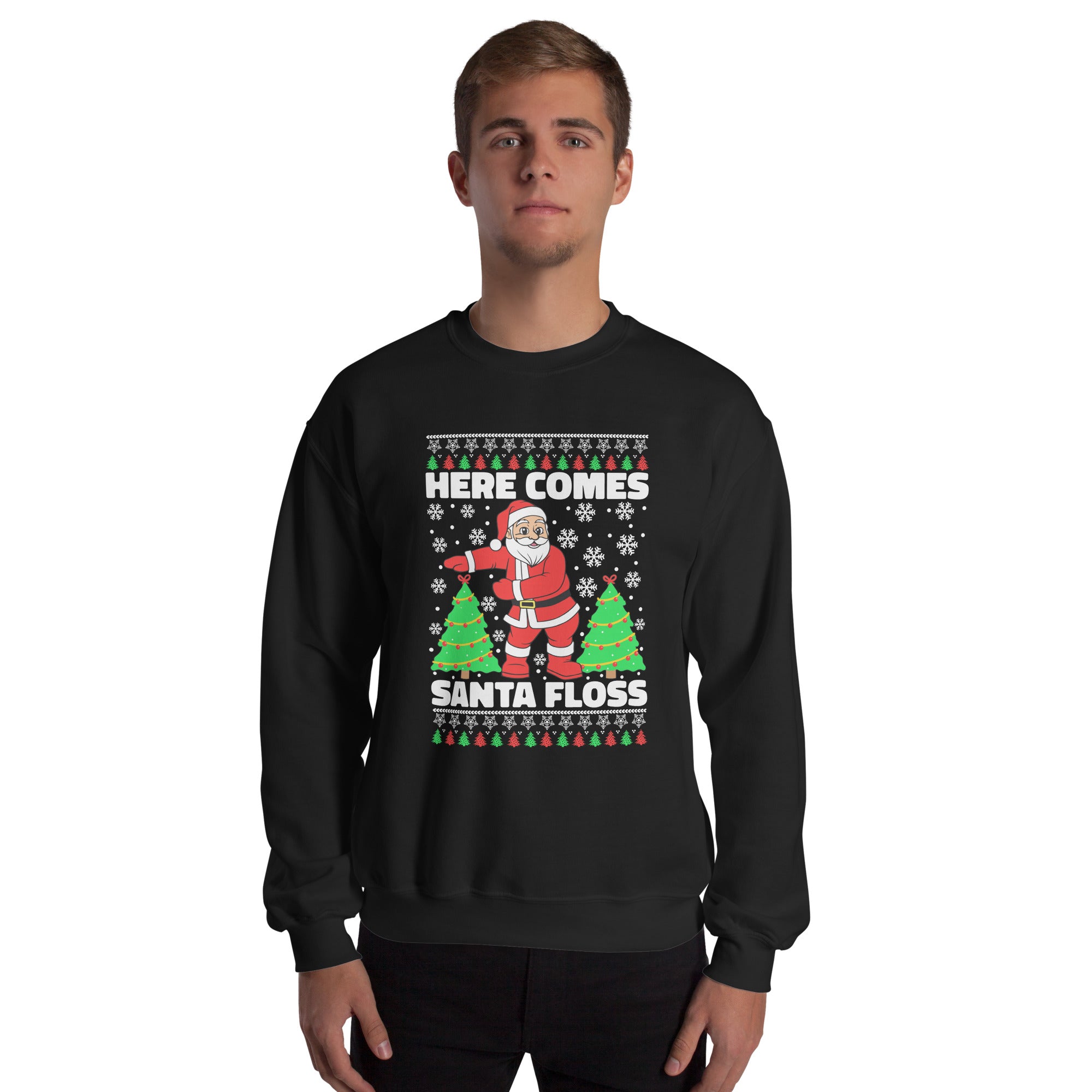 Here Comes Santa Floss Men's Sweatshirt Merry Christmas Floss Dance Flossing Santa Claus Xmas Holiday Festive Men's Jumper