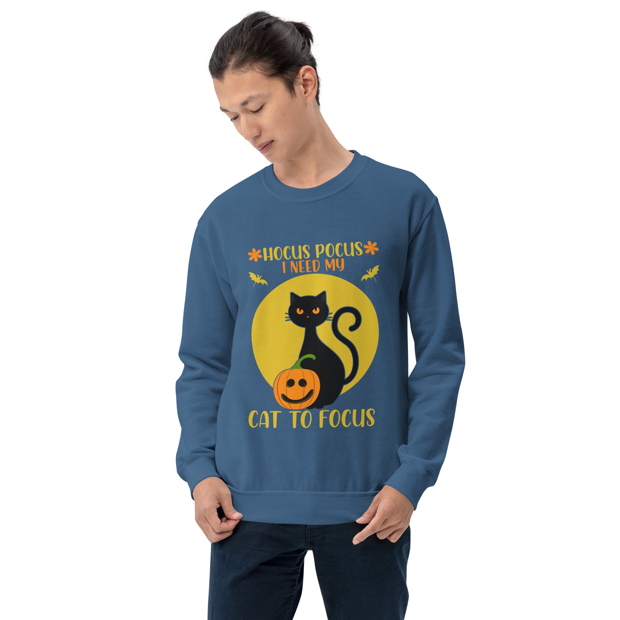 Hocus Pocus I Need My Cat To Focus Funny Halloween Black Cat Scary Spooky Cat Lovers Men's Sweatshirt