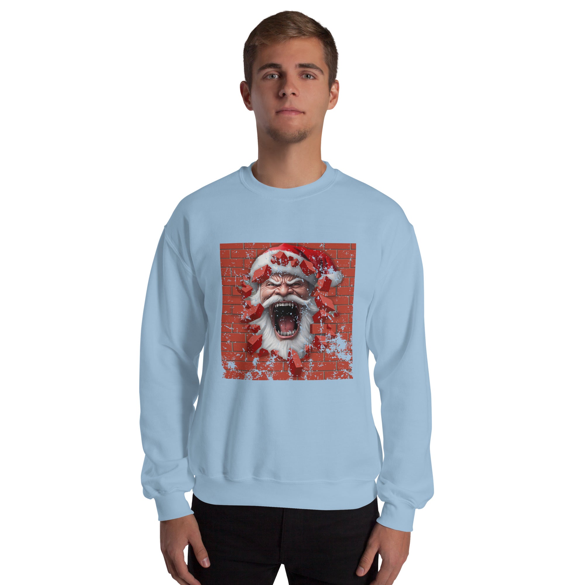 Angry Santa Is Breaking Through The Brick Wall Men's Sweatshirt Christmas Broken Brick Wall Santa Claus Lovers Xmas Men's Jumper