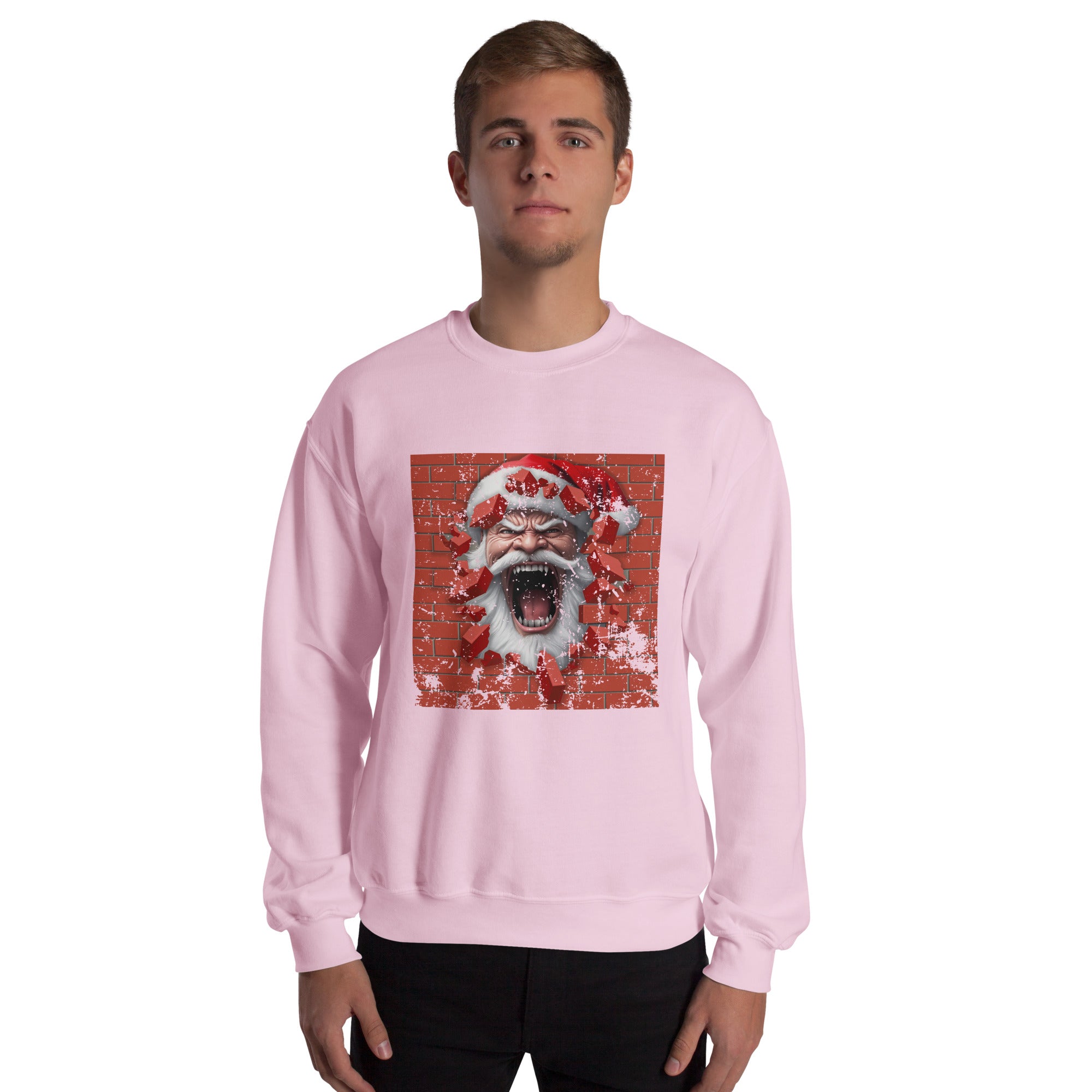 Angry Santa Is Breaking Through The Brick Wall Men's Sweatshirt Christmas Broken Brick Wall Santa Claus Lovers Xmas Men's Jumper