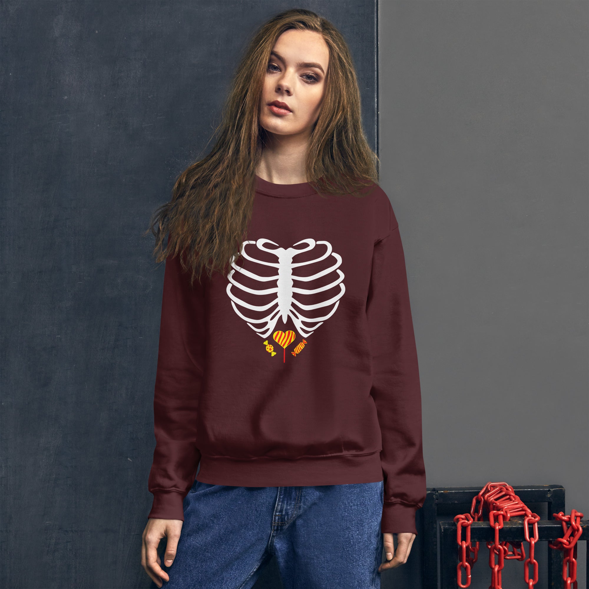 Candies With Skeleton Happy Halloween Skeleton Bones Costume Trick Or Treat Women's Sweatshirt