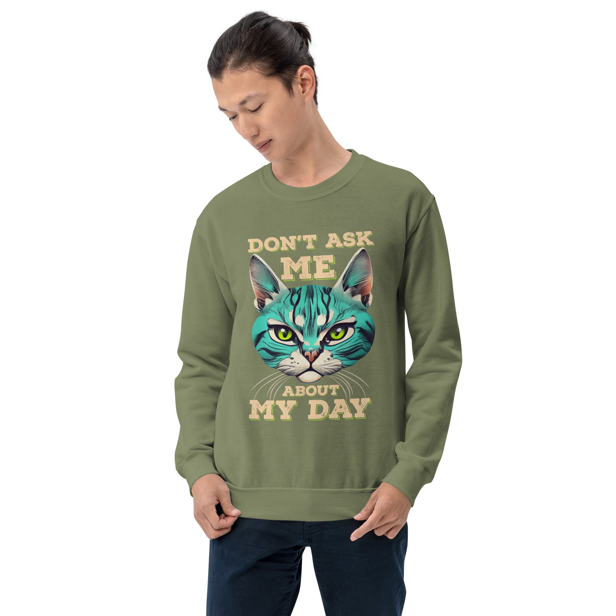 Don't Ask Me About My Day Funny Moody Cat Saying Pop Art Style Colorful Cat Men's Sweatshirt