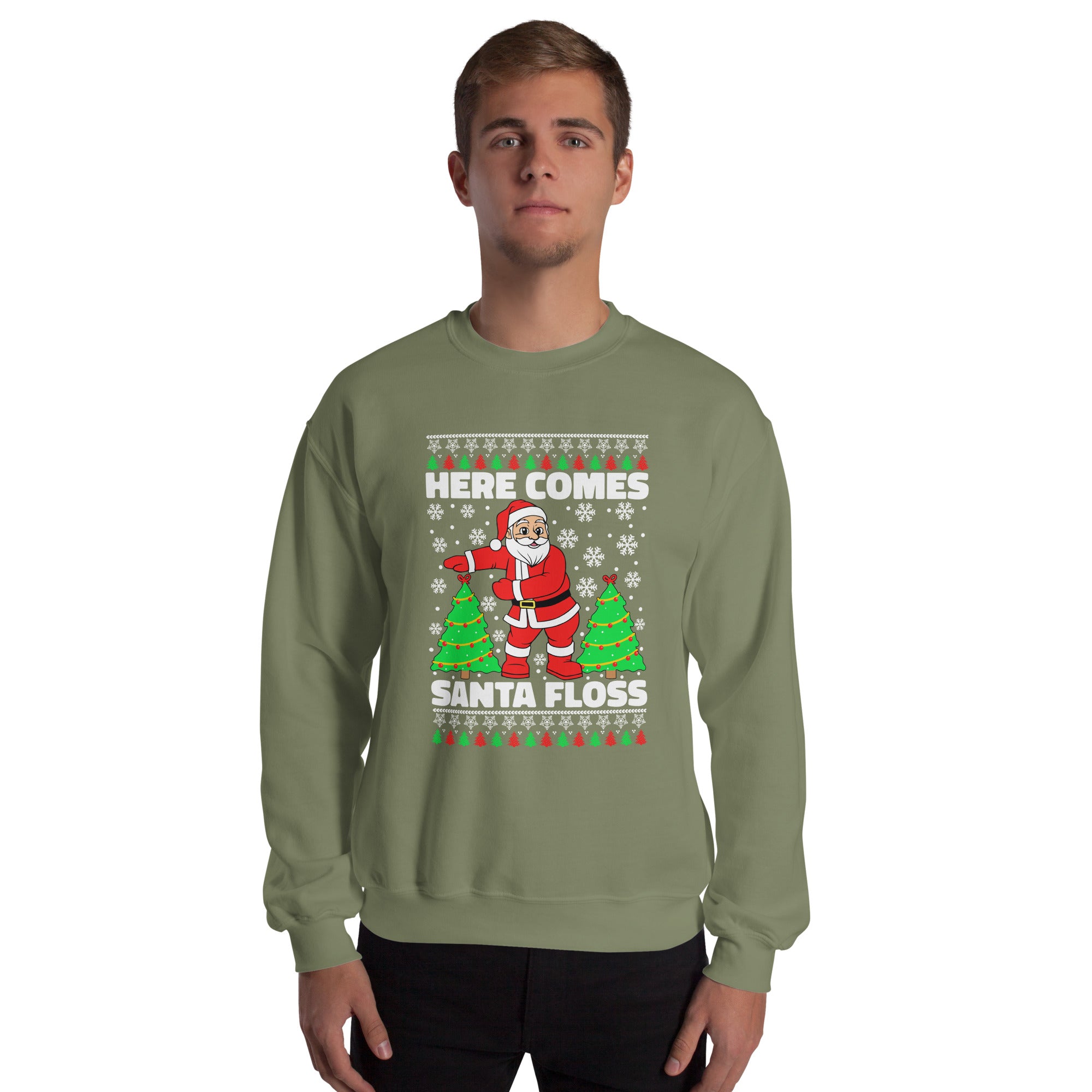 Here Comes Santa Floss Men's Sweatshirt Merry Christmas Floss Dance Flossing Santa Claus Xmas Holiday Festive Men's Jumper