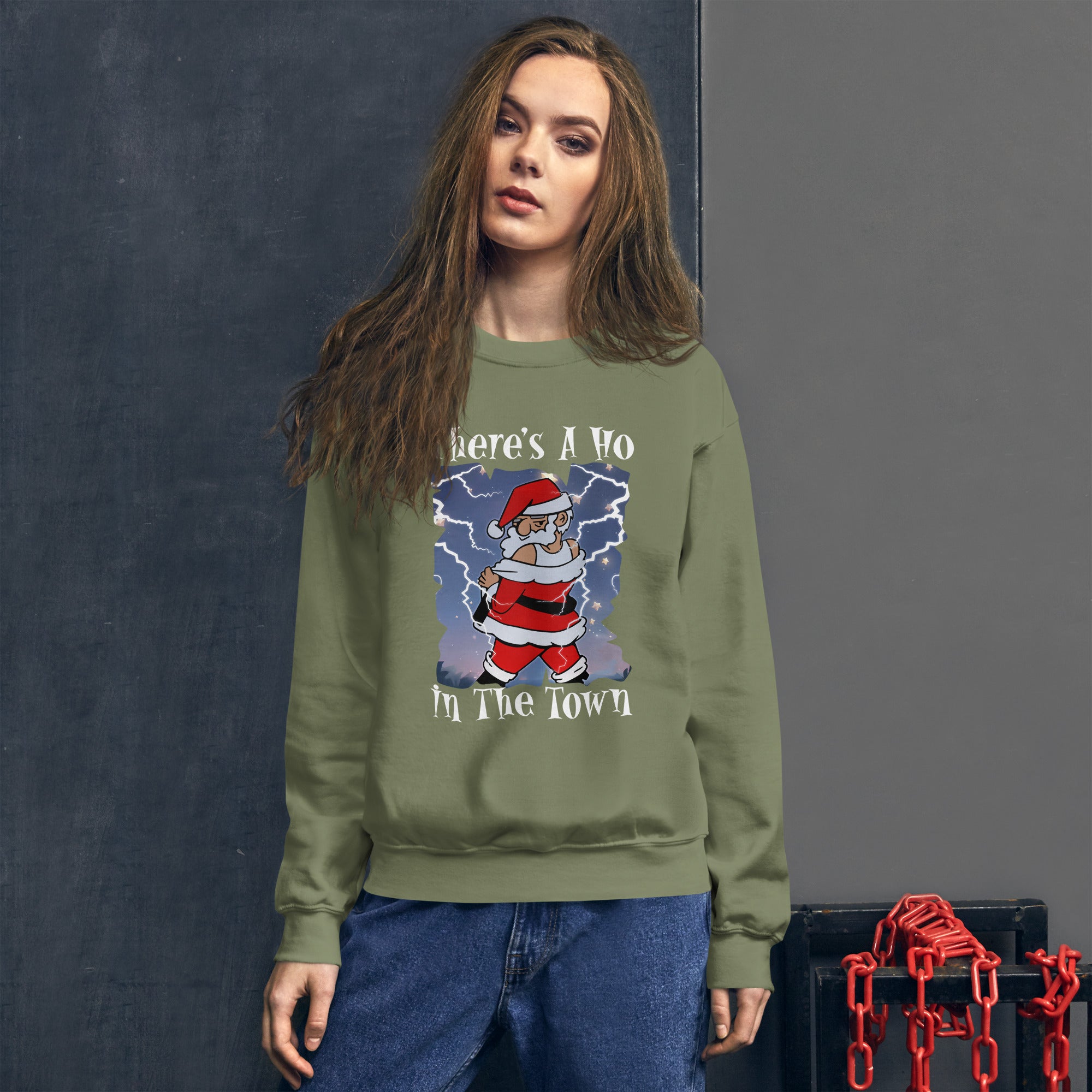 There's A Ho In The Town Women's Sweatshirt Christmas Santa Dancer New Year Christmas Pajamas Xmas Women's Jumper