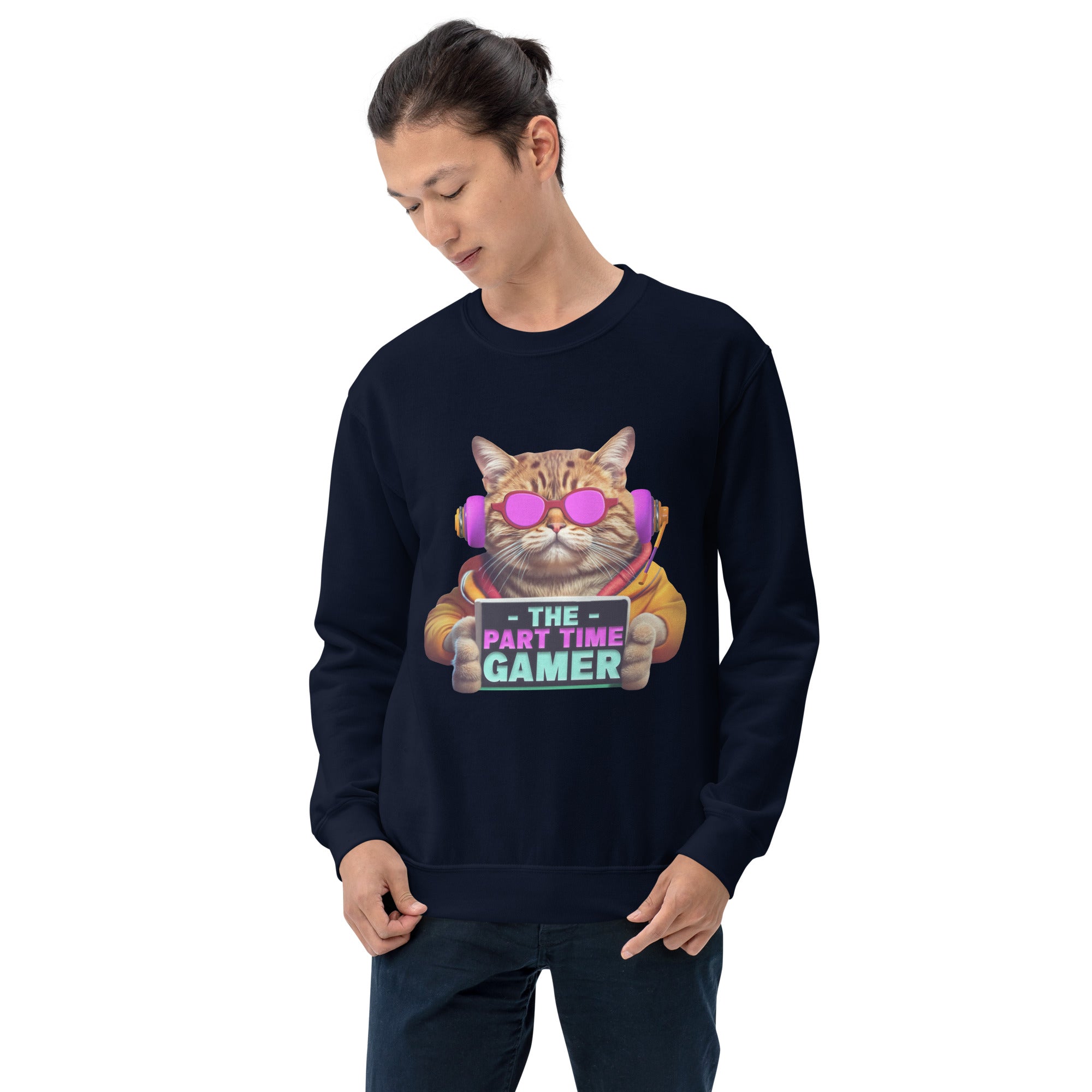 The Part Time Gamer Cat With Headphones Video Gaming Cat Lover Men's Sweatshirt