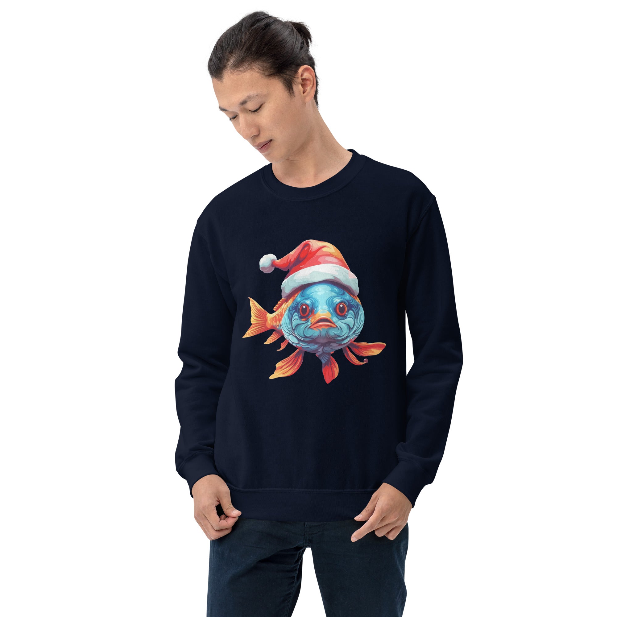 Santa Claus Fish Merry Fishmas Fisherman Christmas Fish Lover Xmas Fishing Men's Sweatshirt