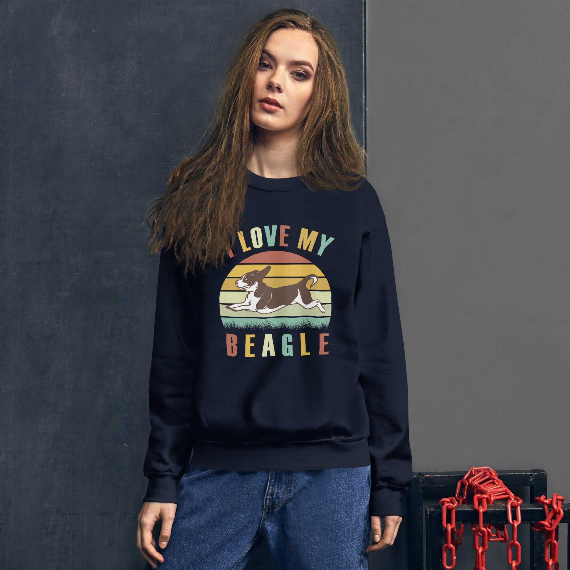 I Love My Beagle Dog Vintage Retro Funny Pet Dog Animal Lover Dog Lover Women's Sweatshirt