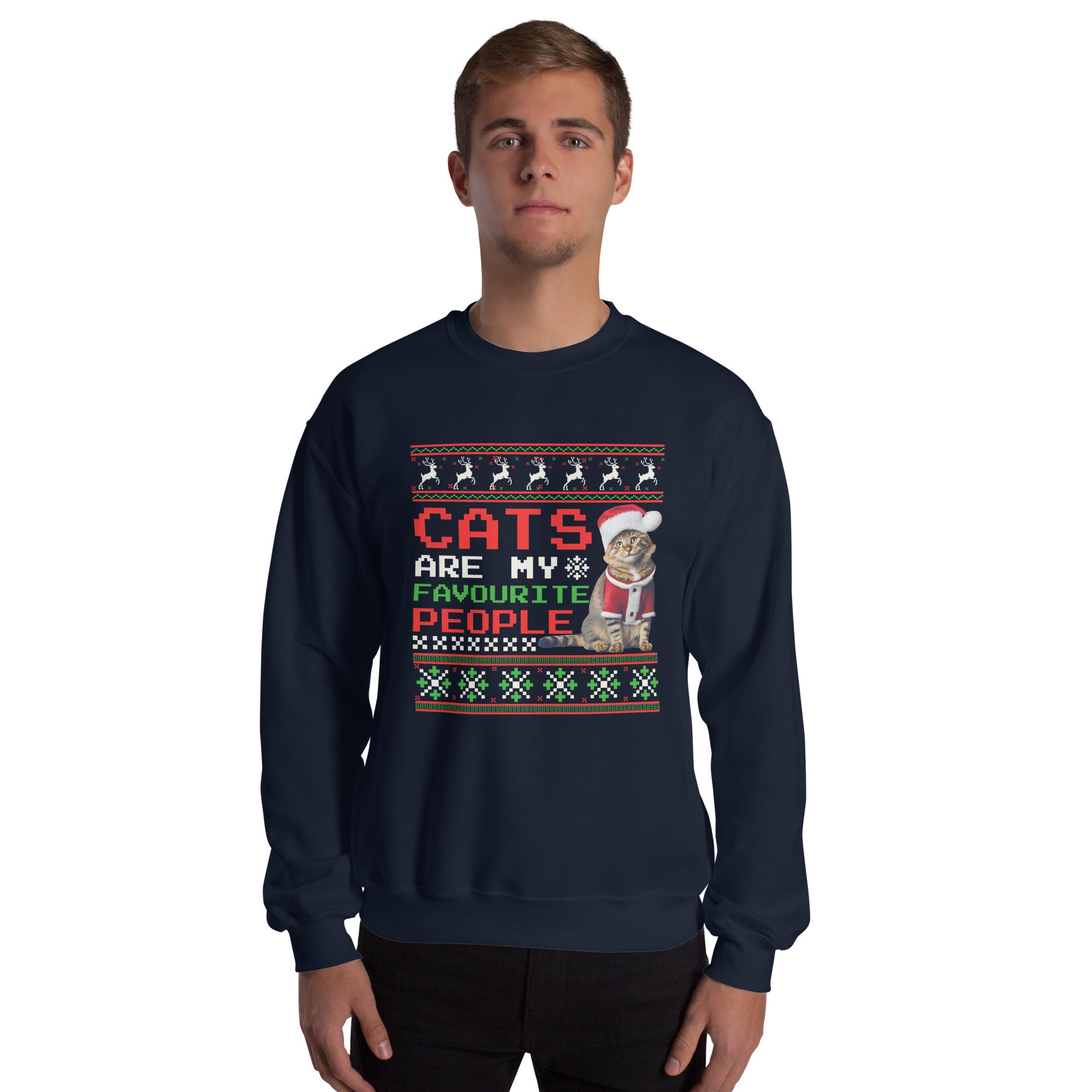 Cats Are My Favourite People Men's Sweatshirt Maine Coon Christmas Cat Santa Claus Costume Holiday Animals Ugly Xmas Men's Jumper