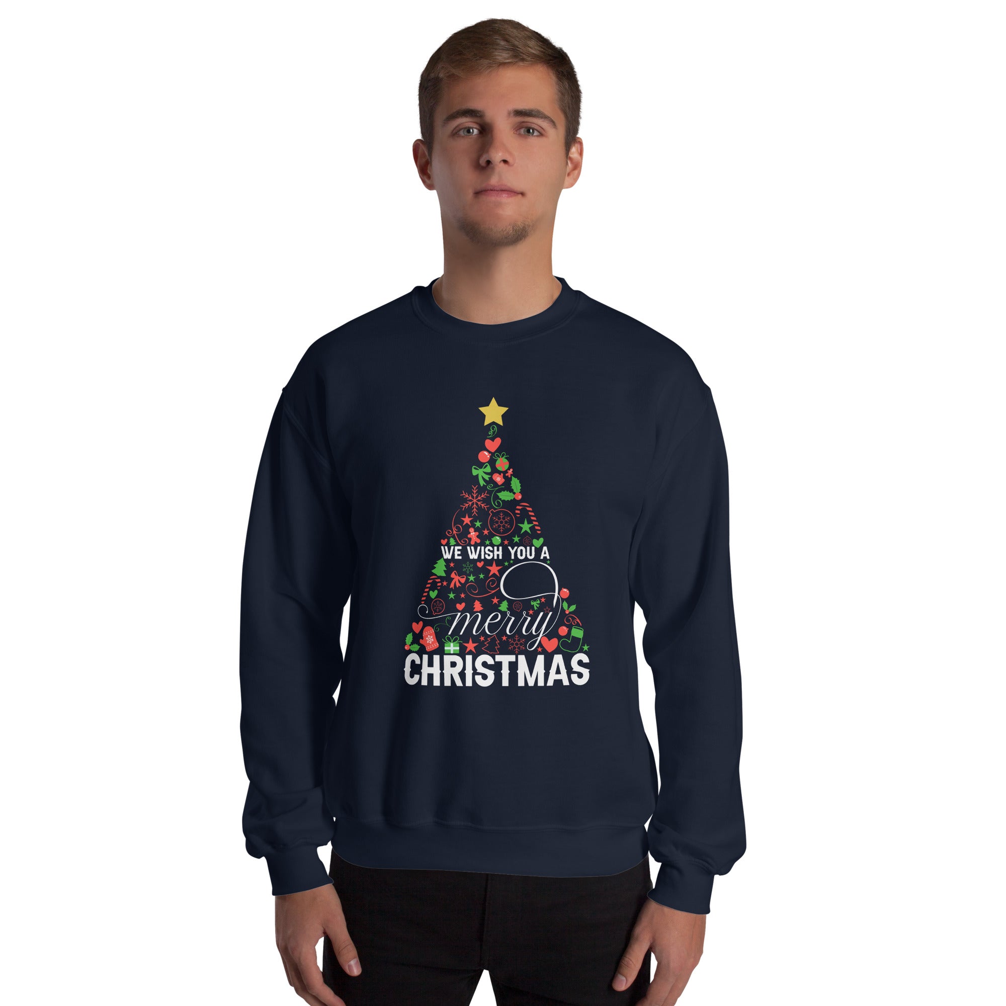 We Wish You A Merry Christmas Men's Sweatshirt Winter Holiday Christmas Tree Xmas Saying Men's Jumper