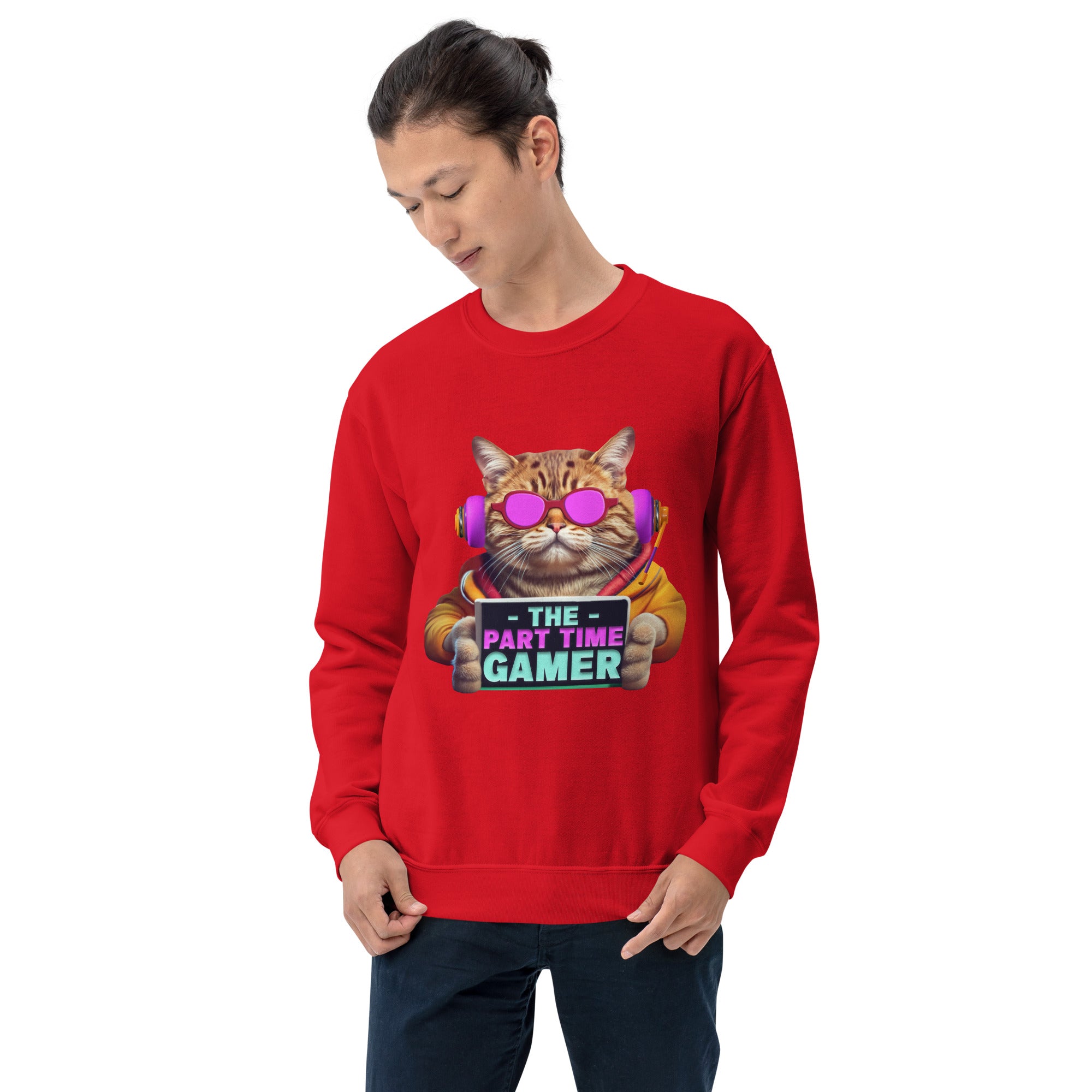 The Part Time Gamer Cat With Headphones Video Gaming Cat Lover Men's Sweatshirt