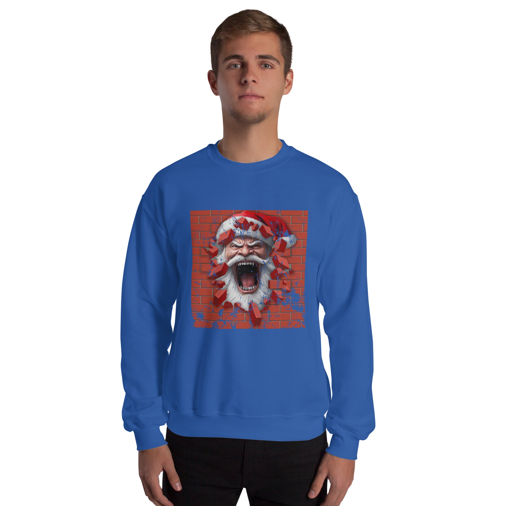 Angry Santa Is Breaking Through The Brick Wall Men's Sweatshirt Christmas Broken Brick Wall Santa Claus Lovers Xmas Men's Jumper