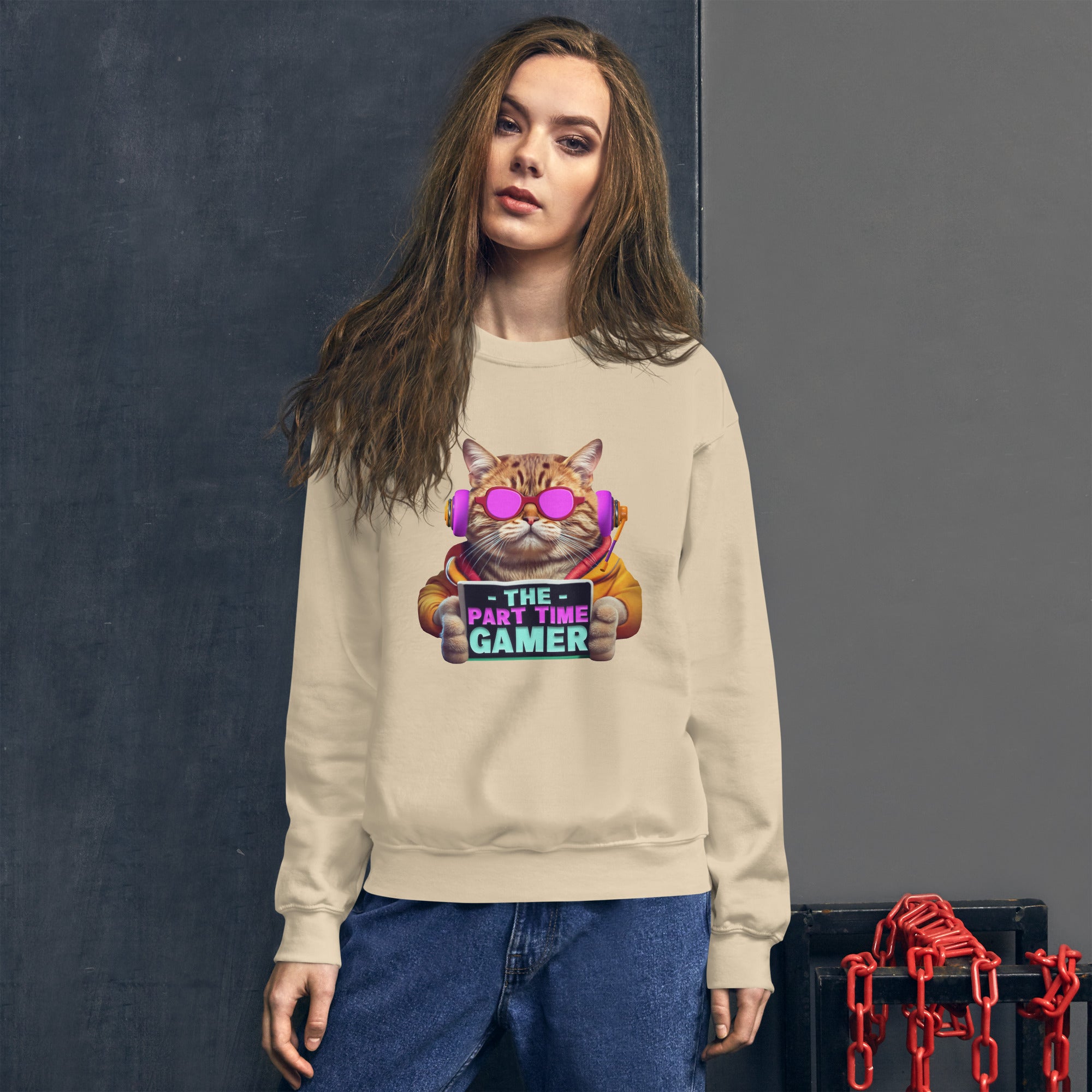 The Part Time Gamer Cat With Headphones Video Gaming Cat Lover Women's Sweatshirt