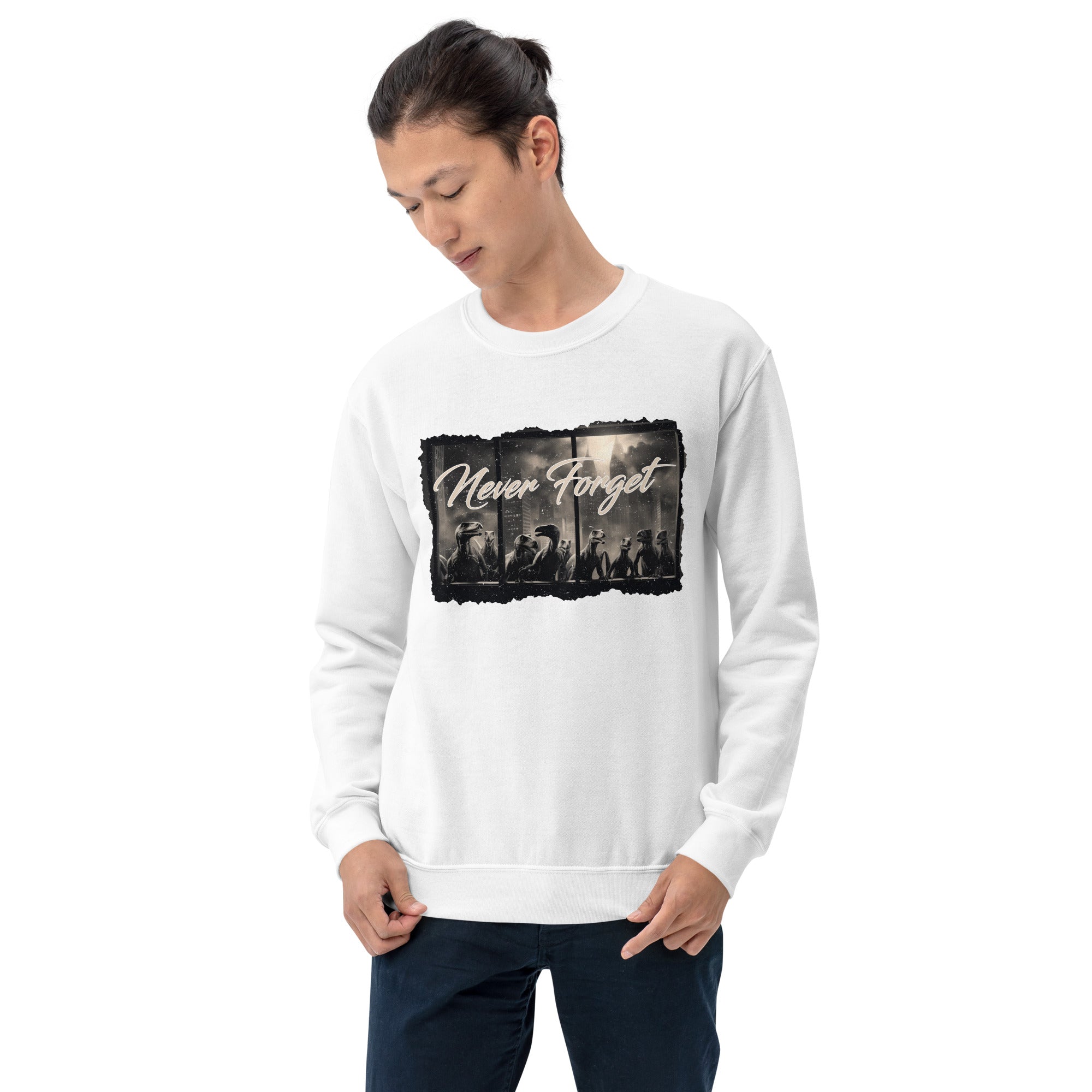 Never Forget A Dinasour Family Dinosaurs Wild Nature Prehistoric Paleontology Velociraptor Men's Sweatshirt