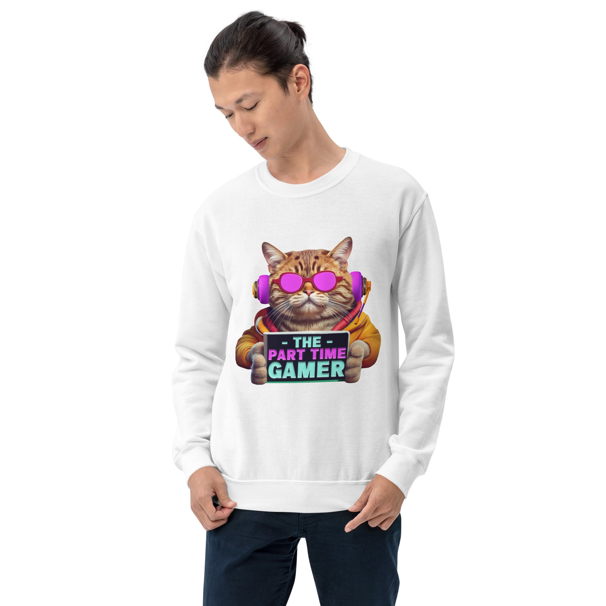 The Part Time Gamer Cat With Headphones Video Gaming Cat Lover Men's Sweatshirt