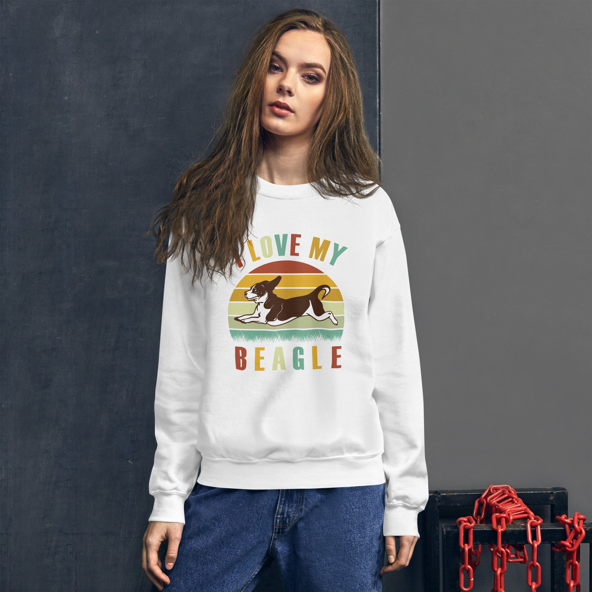 I Love My Beagle Dog Vintage Retro Funny Pet Dog Animal Lover Dog Lover Women's Sweatshirt