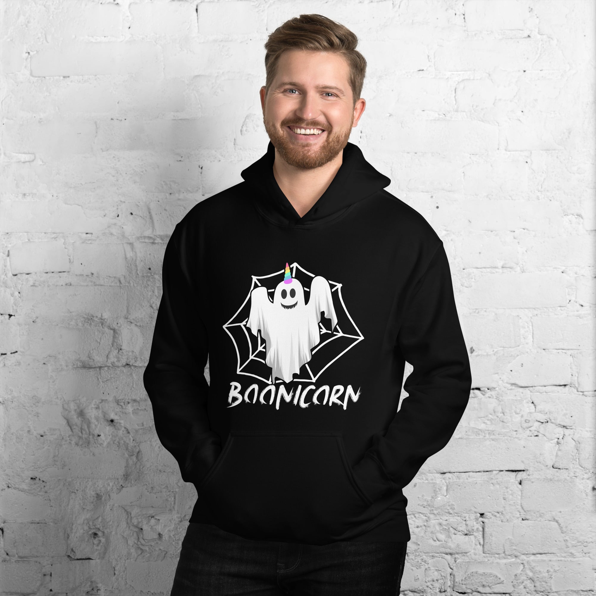 Boonicorn Halloween Unicorn Angel Boo Unicorn Ghost Emoticon Spooky Season Halloween Vibes Men's Hoodie