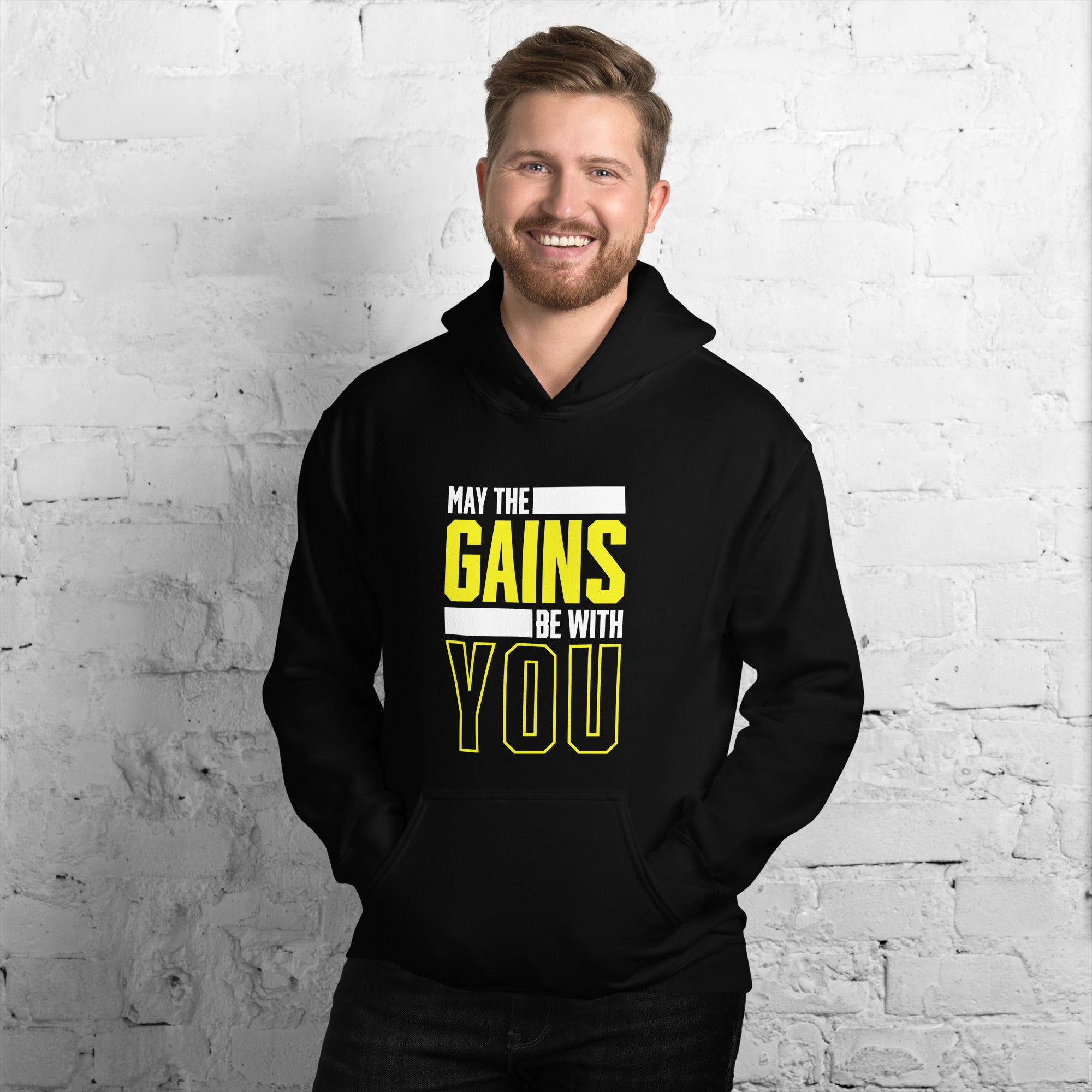 May The Gains Be With You Funny Workout Fitness Gym Men's Hoodie