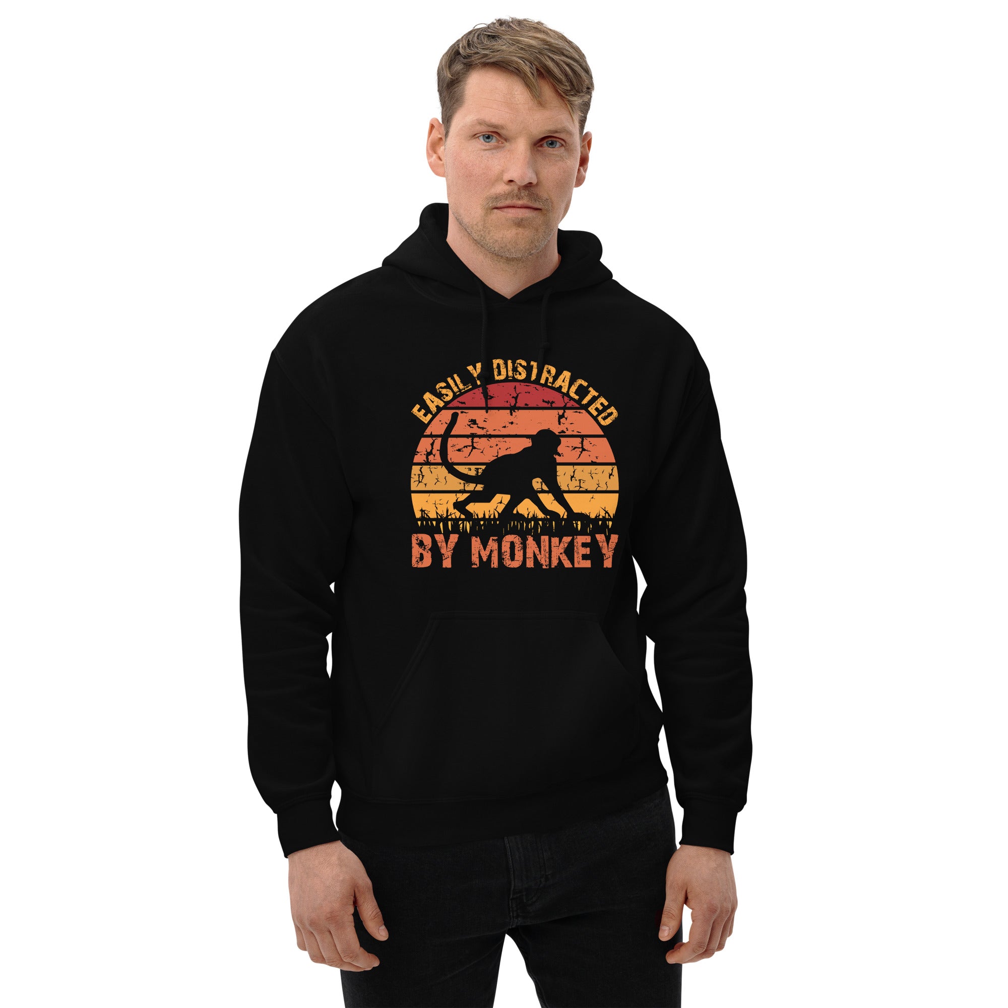 Easliy Distracted By Monkey Retro Vintage Gift for Safari Trip Gift For Monkey Lover Men's Hoodie
