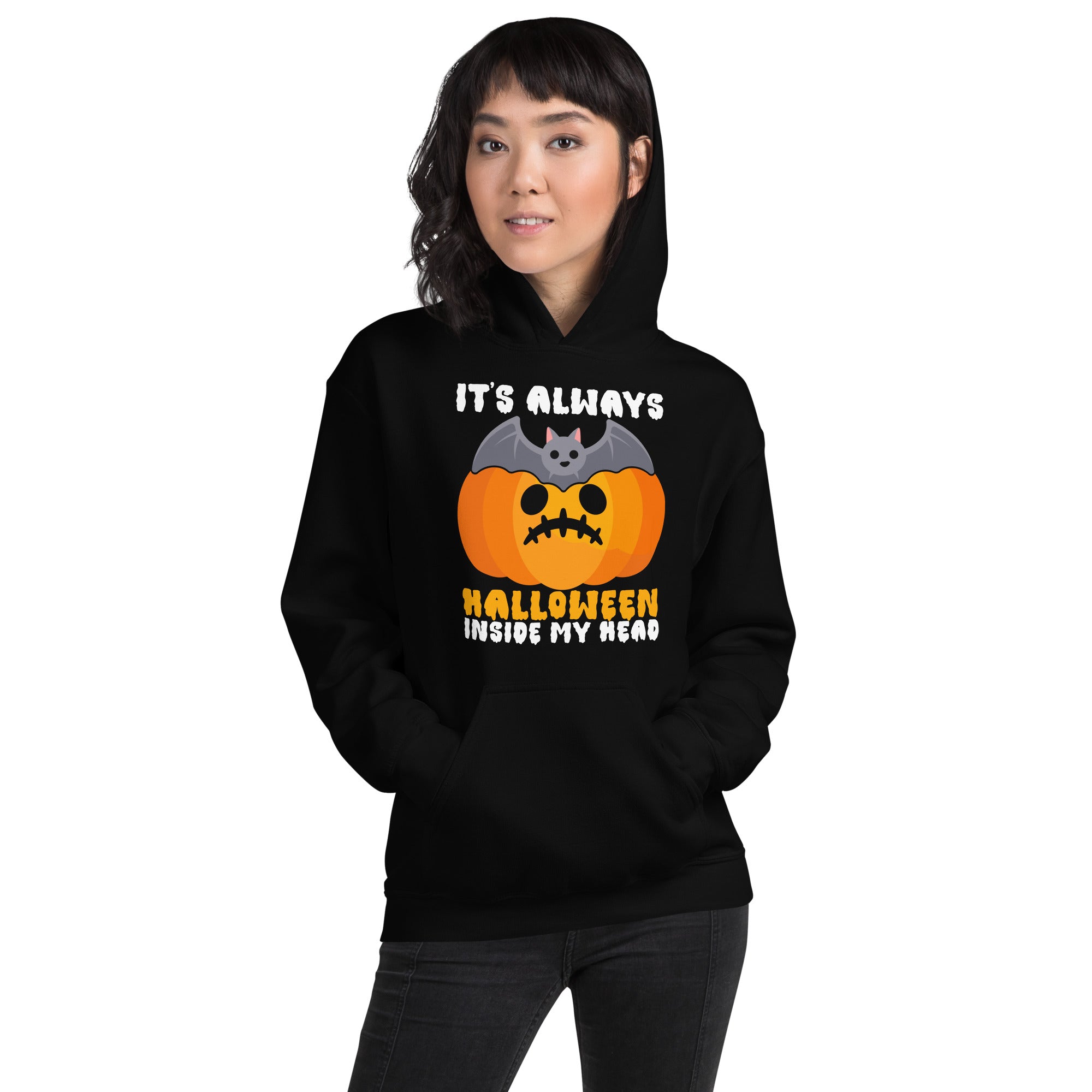 It's Always Halloween Inside My Head Evil Bat Pumpkin Flying Spooky Vibes Women's Hoodie