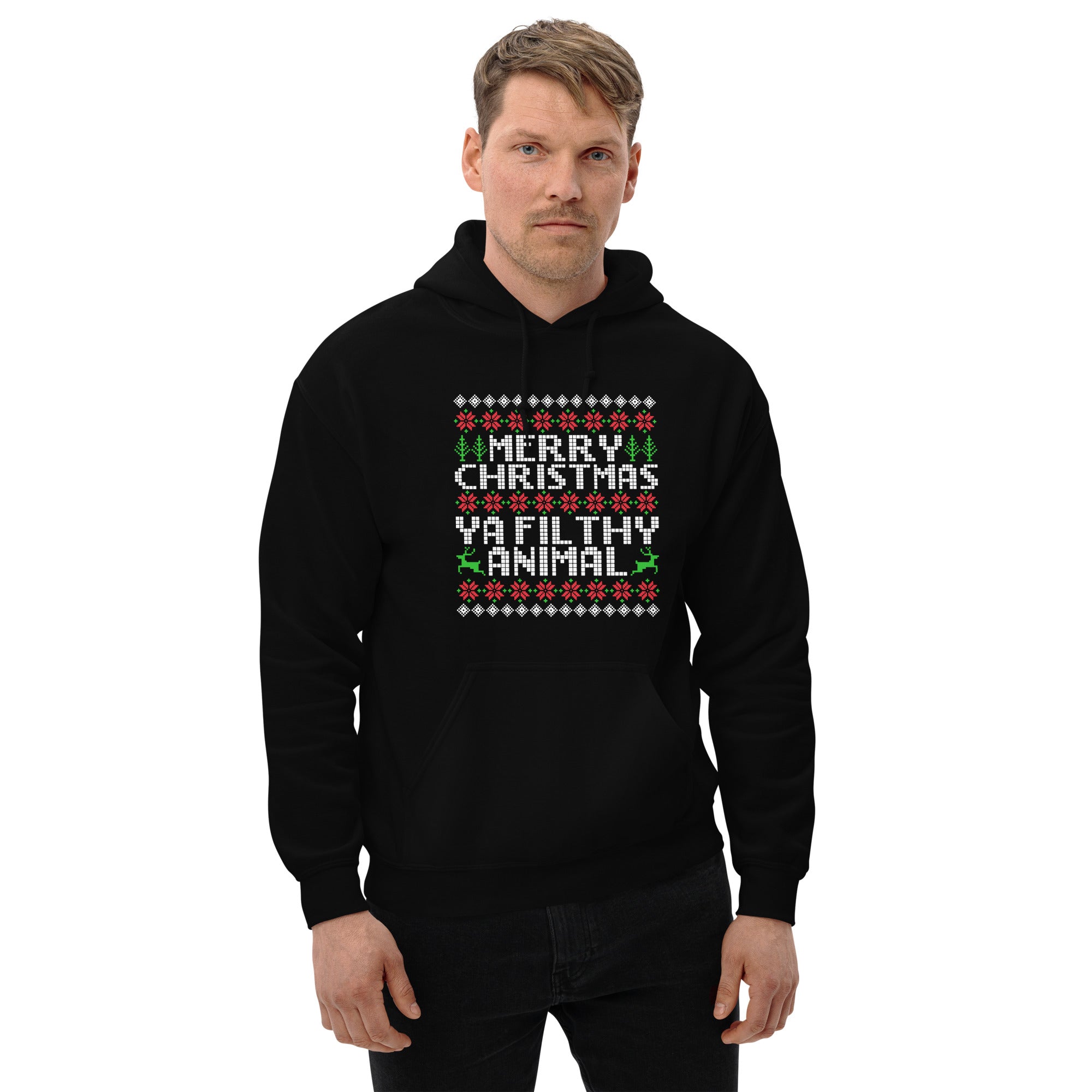 Merry Christmas Ya Filthy Animal Ugly Xmas Home Alone Funny Saying Quote Men's Hoodie