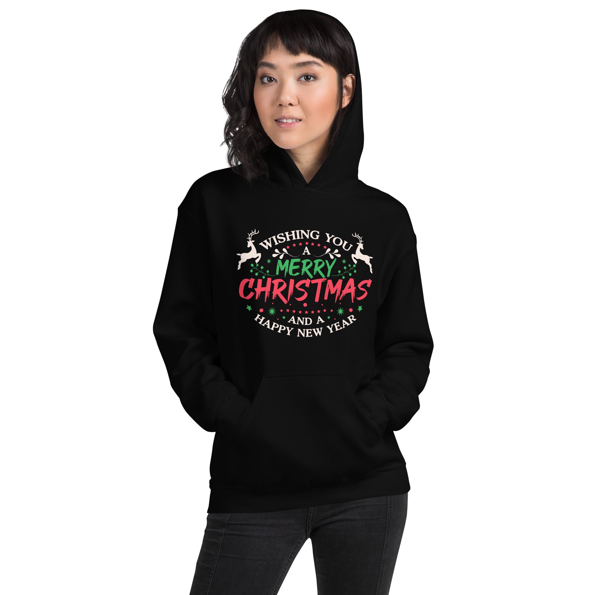 Wishing You A Merry Christmas And A Happy New Year Xmas Winter Holiday Women's Hoodie