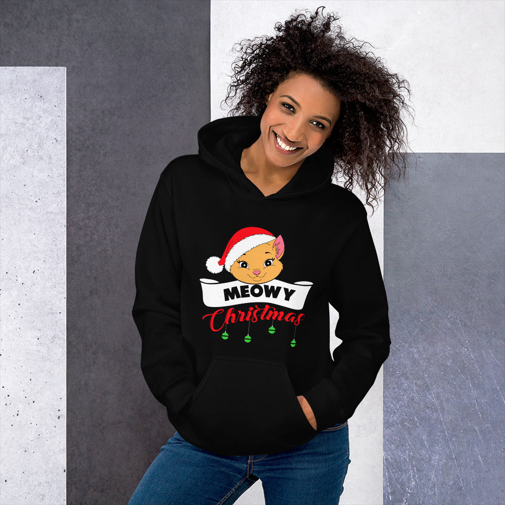 Meowy Christmas Cat Face With Santa Hat Funny Christmas Cat Lovers Xmas Festive Women's Hoodie