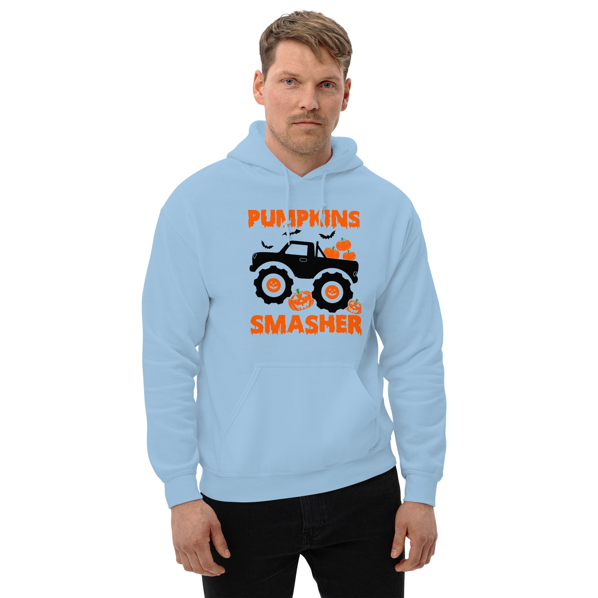 Pumpkins Smasher Halloween Monster Truck Pumpkin Crusher Halloween Season Pumpkin Smashing Men's Hoodie