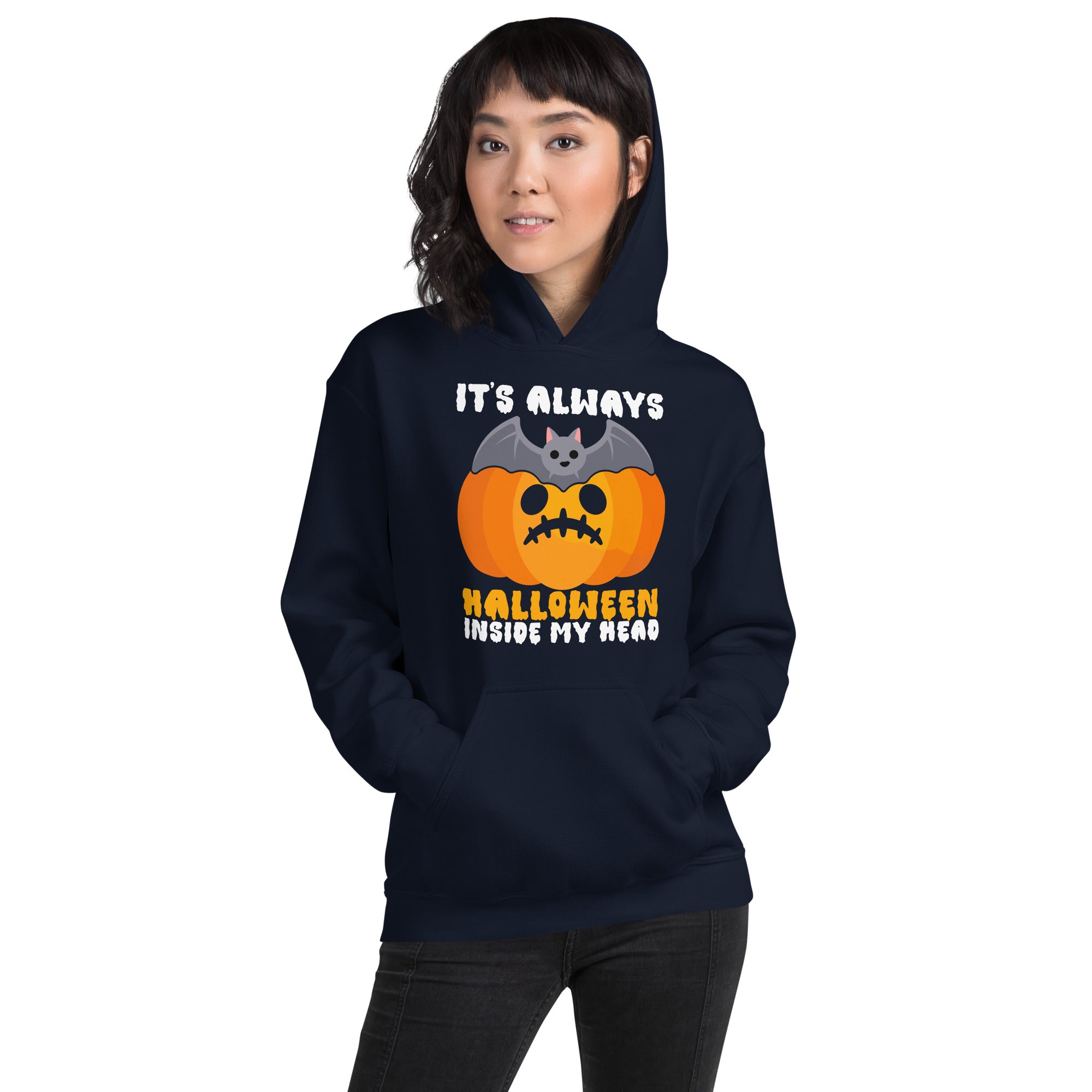 It's Always Halloween Inside My Head Evil Bat Pumpkin Flying Spooky Vibes Women's Hoodie