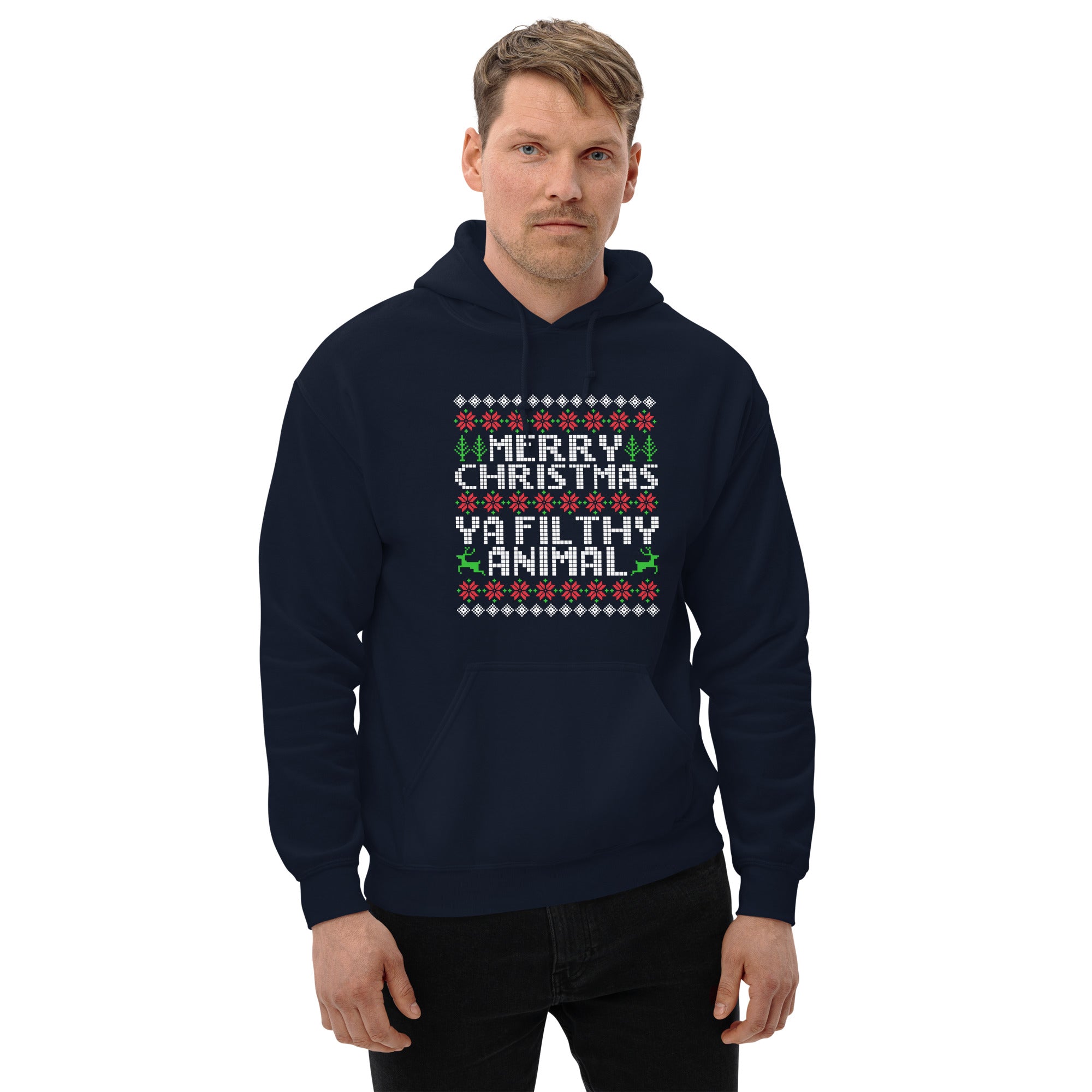 Merry Christmas Ya Filthy Animal Ugly Xmas Home Alone Funny Saying Quote Men's Hoodie