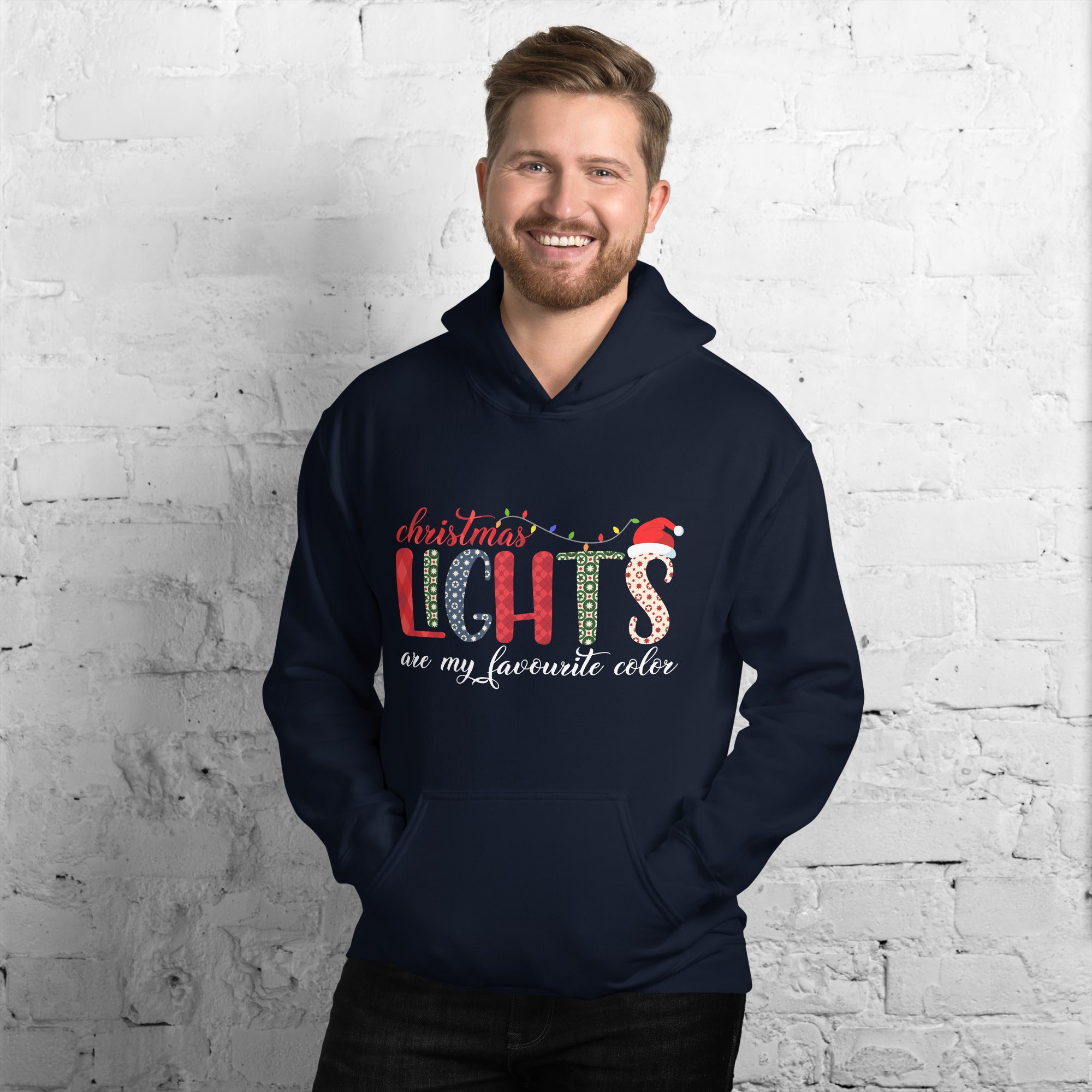 Christmas Lights Are My Favourite Color Xmas Lights Holiday Festive Celebration Men's Hoodie