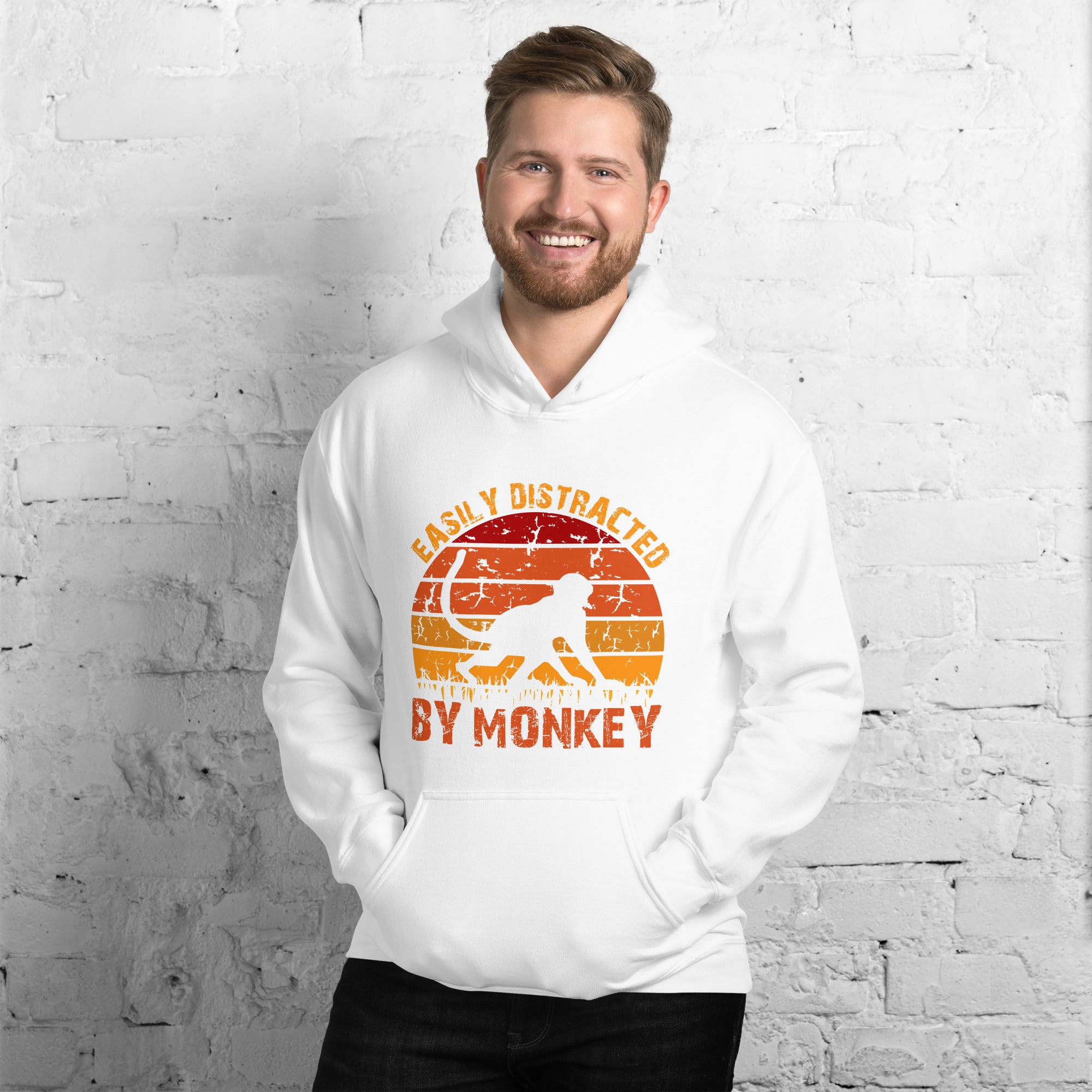 Easliy Distracted By Monkey Retro Vintage Gift for Safari Trip Gift For Monkey Lover Men's Hoodie