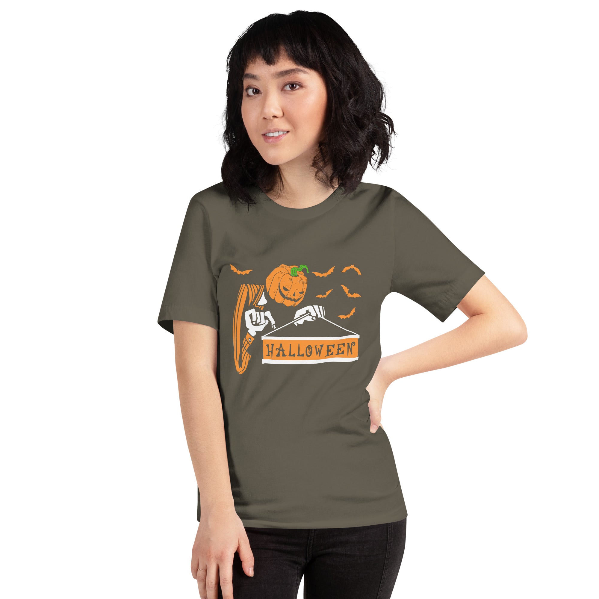 Halloween Monster Pumpkin Holding Halloween Board Women's T-Shirt