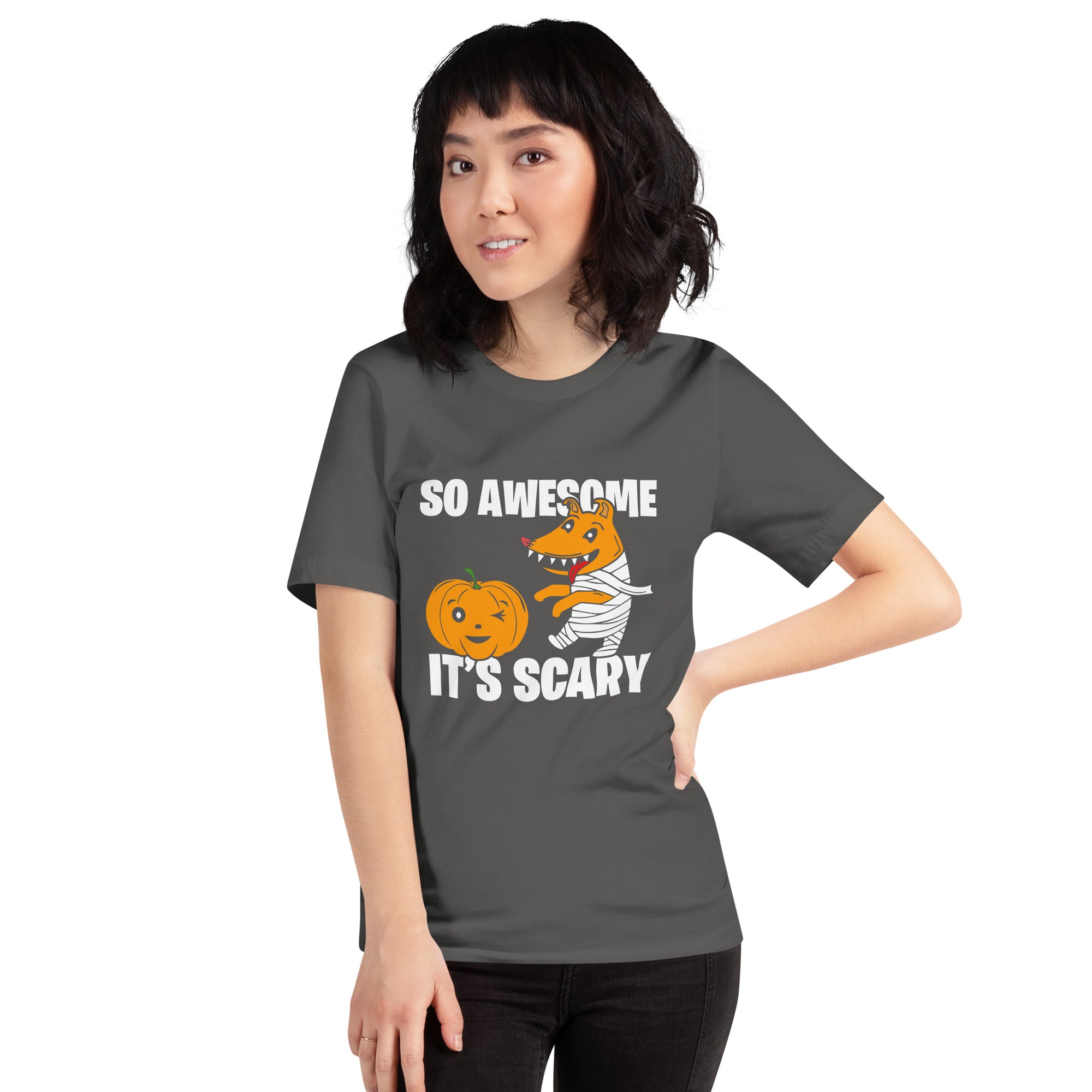 So Awesome It's Scary Halloween Scary Zombie Mummy Cartoon With Pumpkin Spooky Vibes Women's T-Shirt